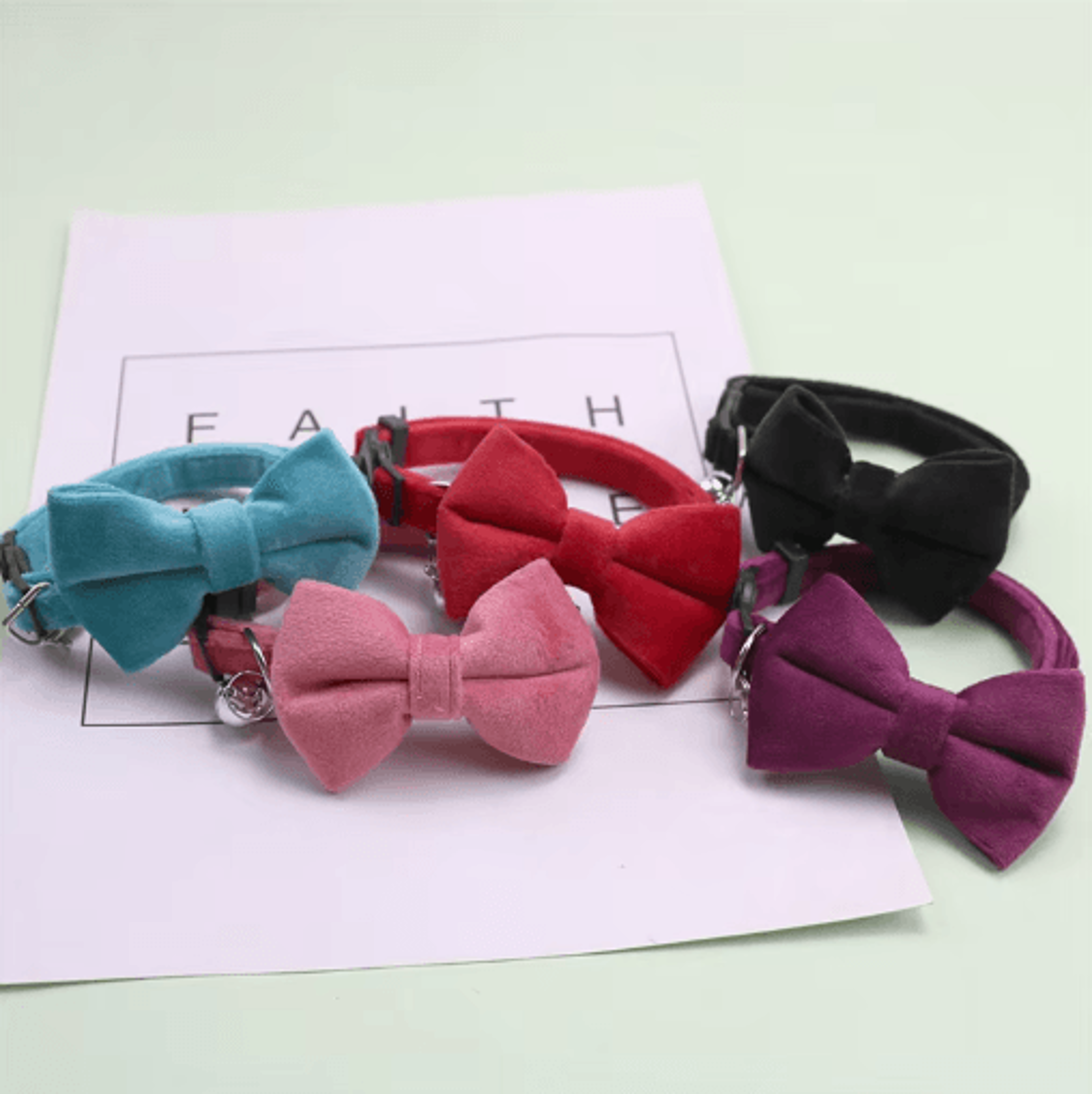 Velvet Bow Tie Cat Collar With Bell  Safety Buckle 8