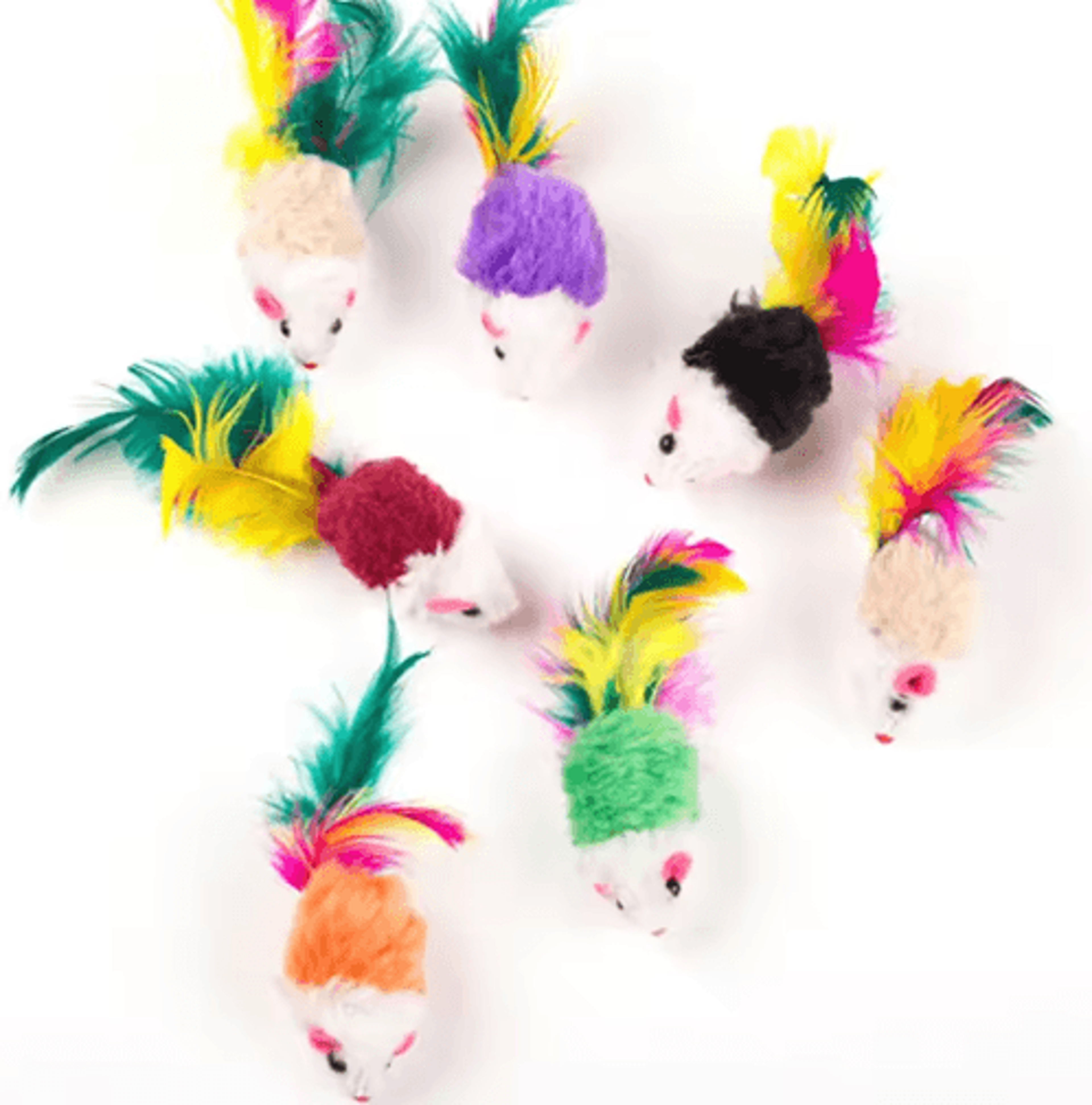 Cute Soft Wool Mouse Cat Toy With Colorful Feathers 1
