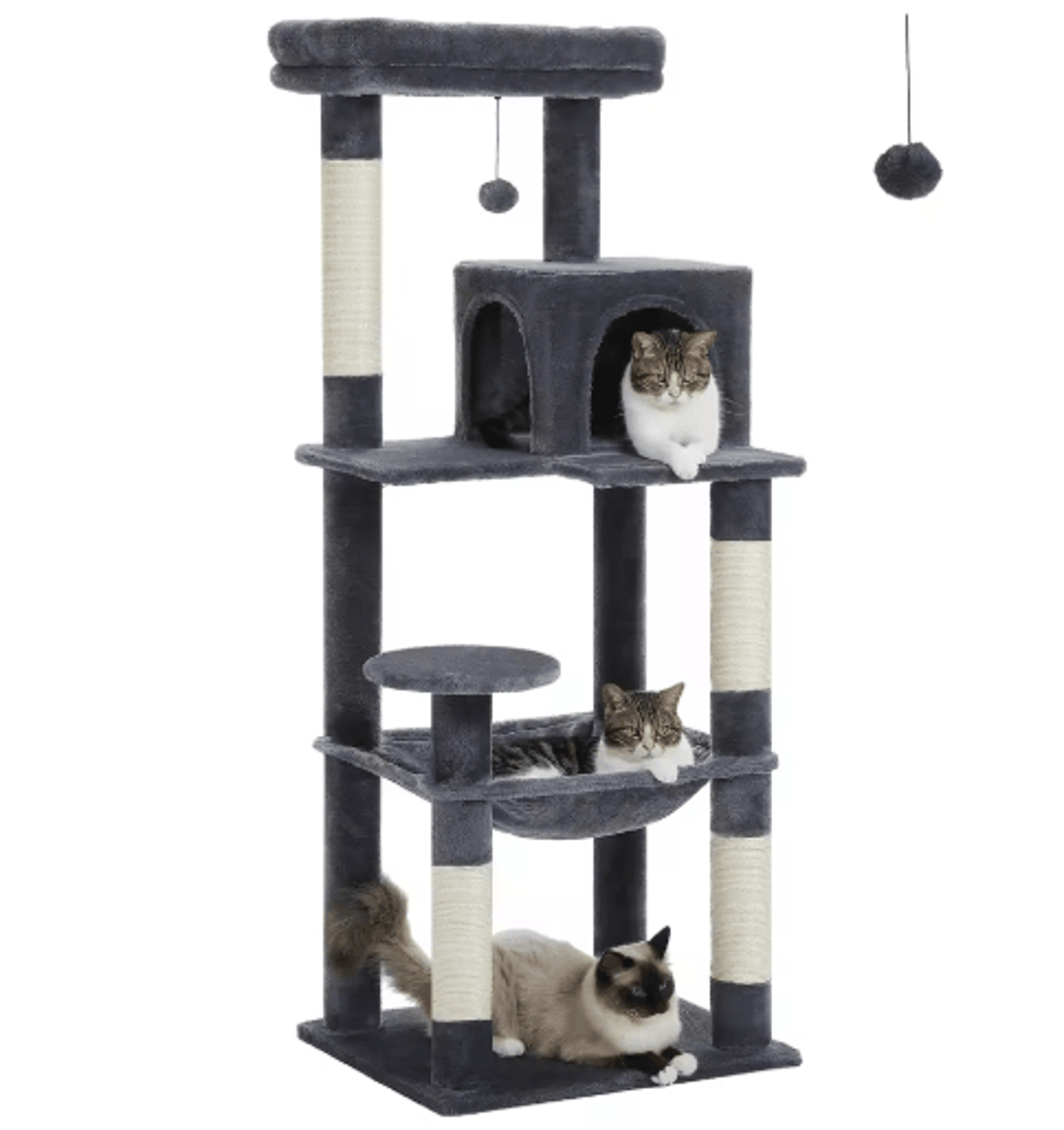 MultiLevel Plush Cat Tree Tower With Hammock  Condo Bed 4