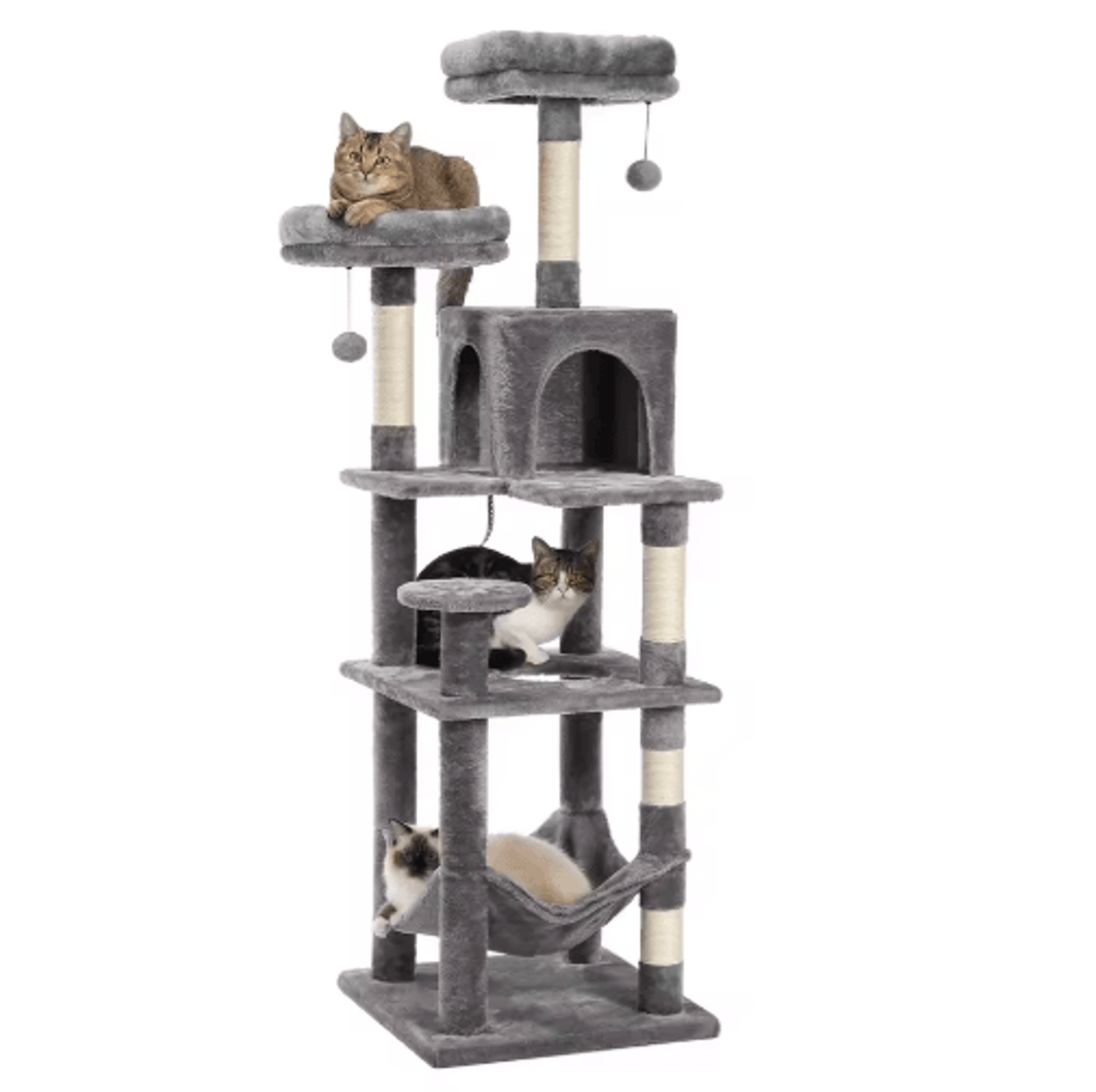 MultiLevel Plush Cat Tree Tower With Hammock  Condo Bed 5
