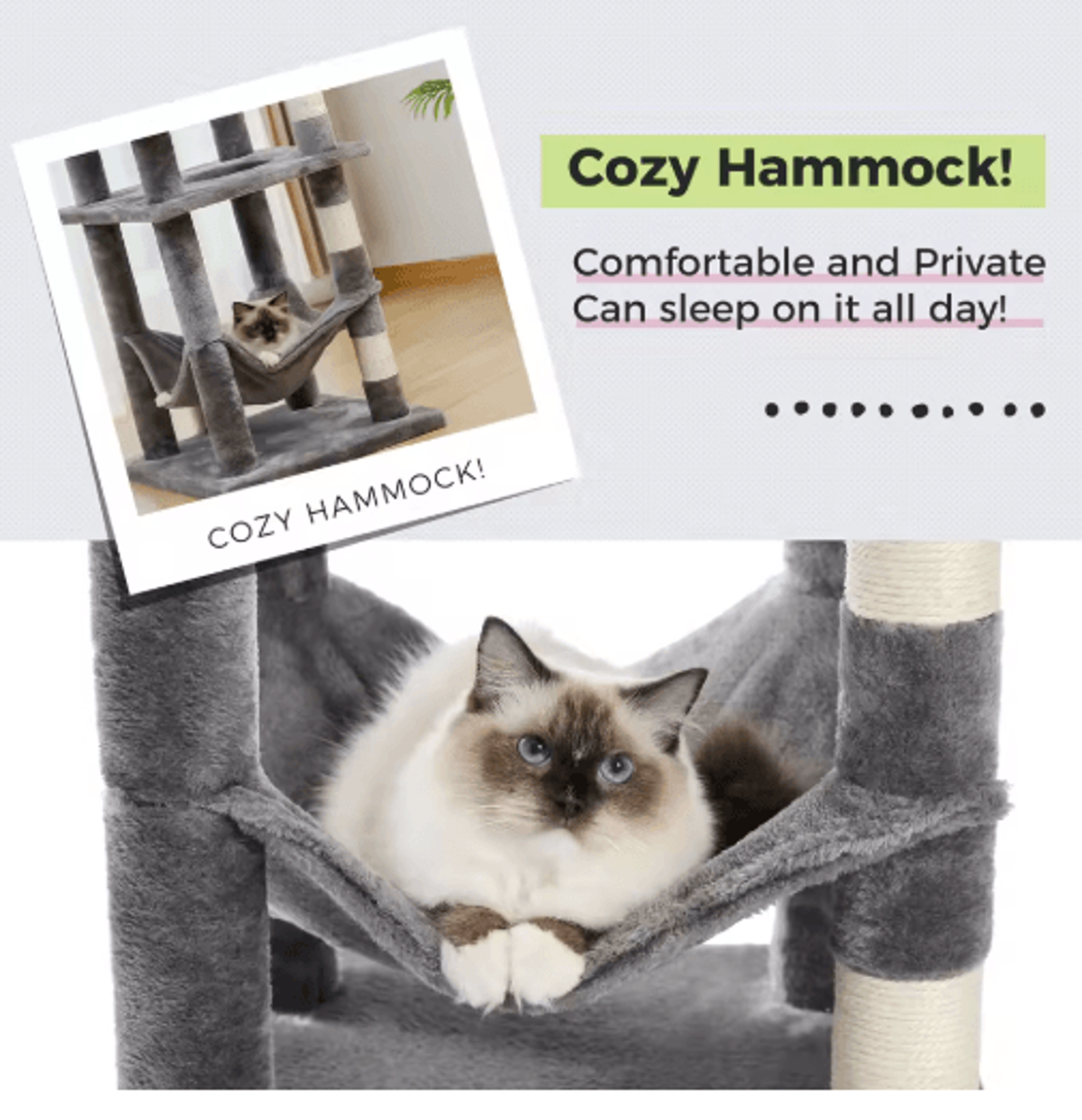 MultiLevel Plush Cat Tree Tower With Hammock  Condo Bed 7