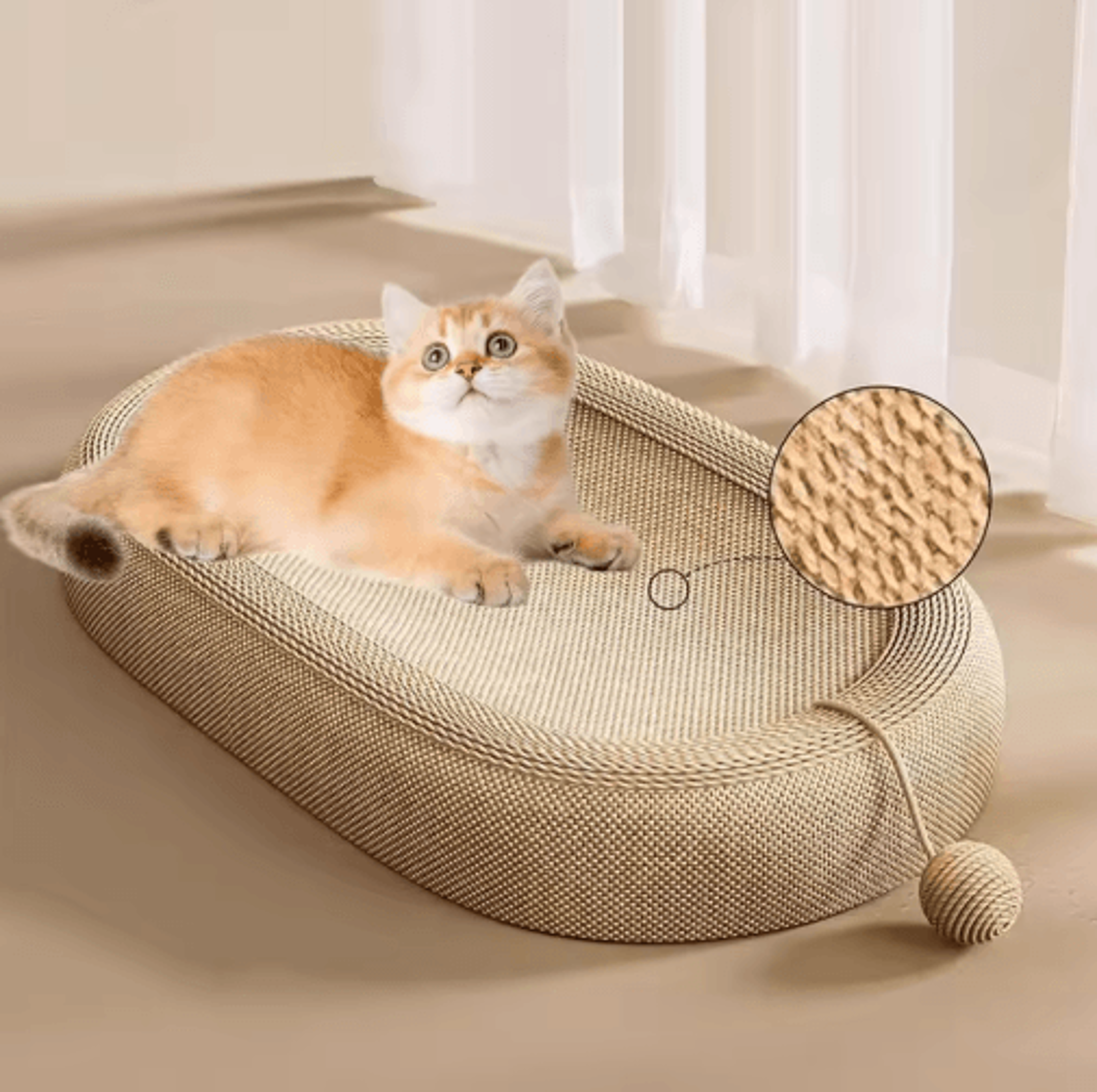 ScratchLoung Sisal Cat Scratcher Sofa With Interactive Ball Toy 0