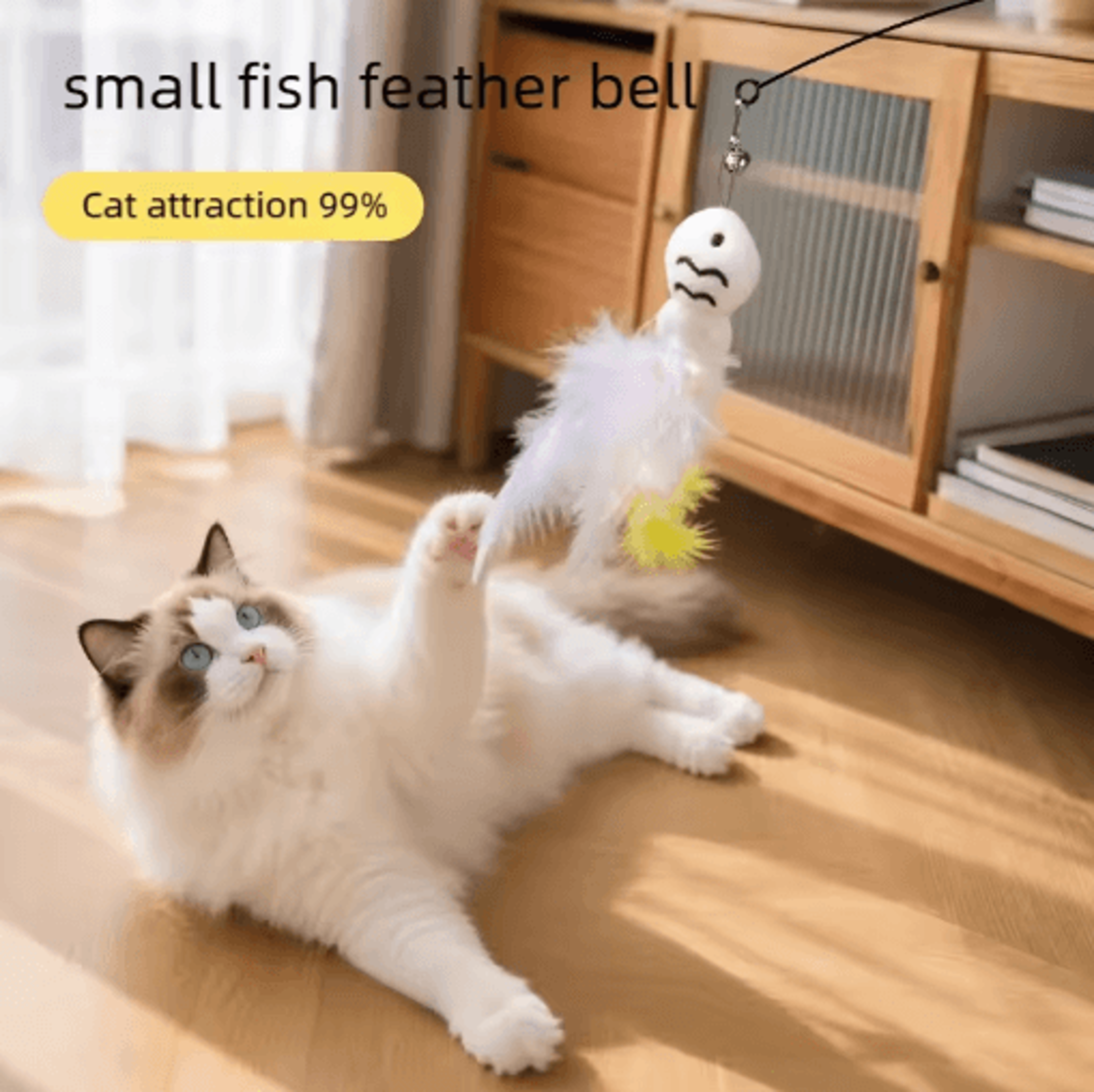 WhirlPounce 360 Interactive Cat Teaser Wand With Feather  Bells 4