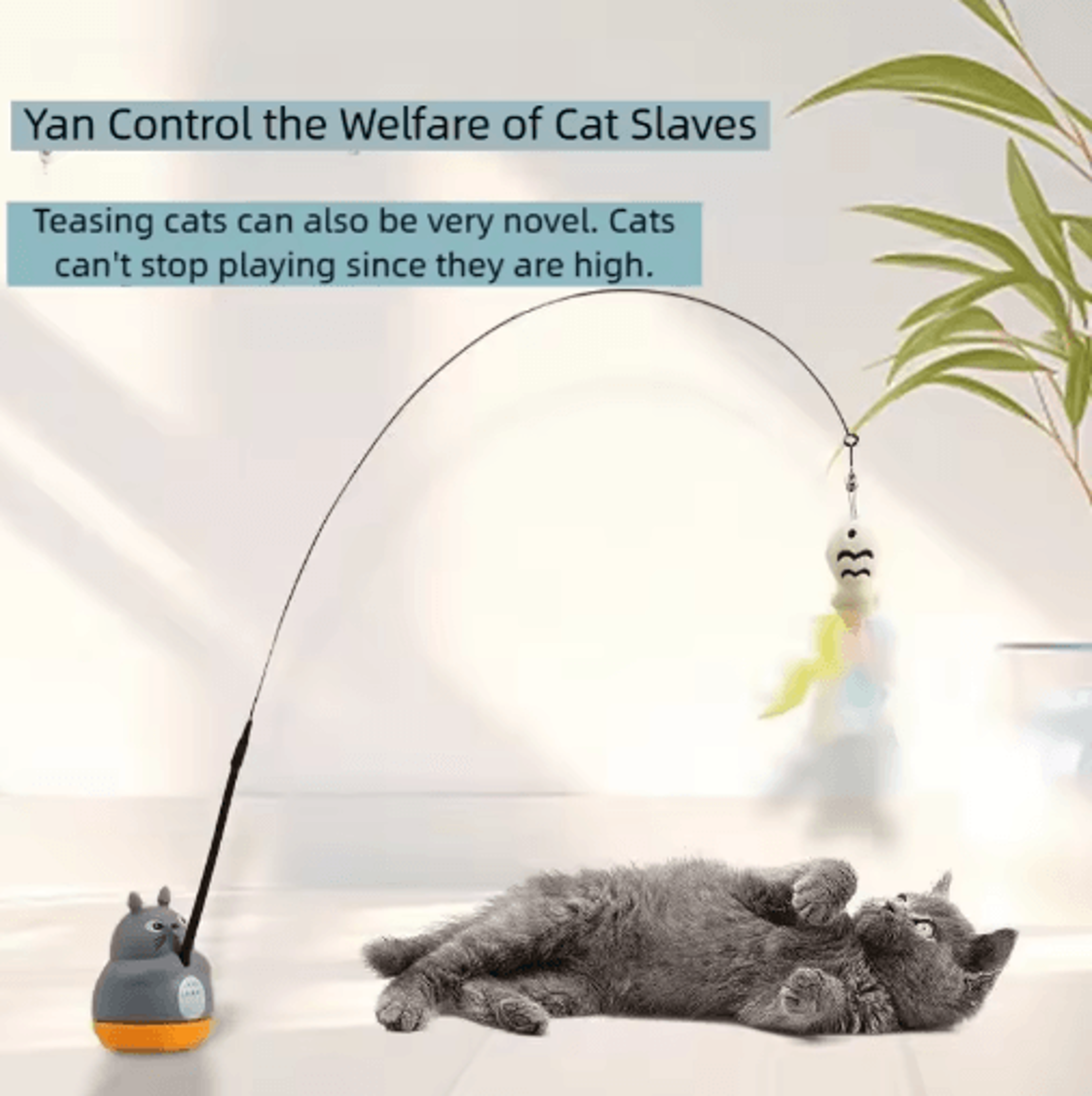 WhirlPounce 360 Interactive Cat Teaser Wand With Feather  Bells 0