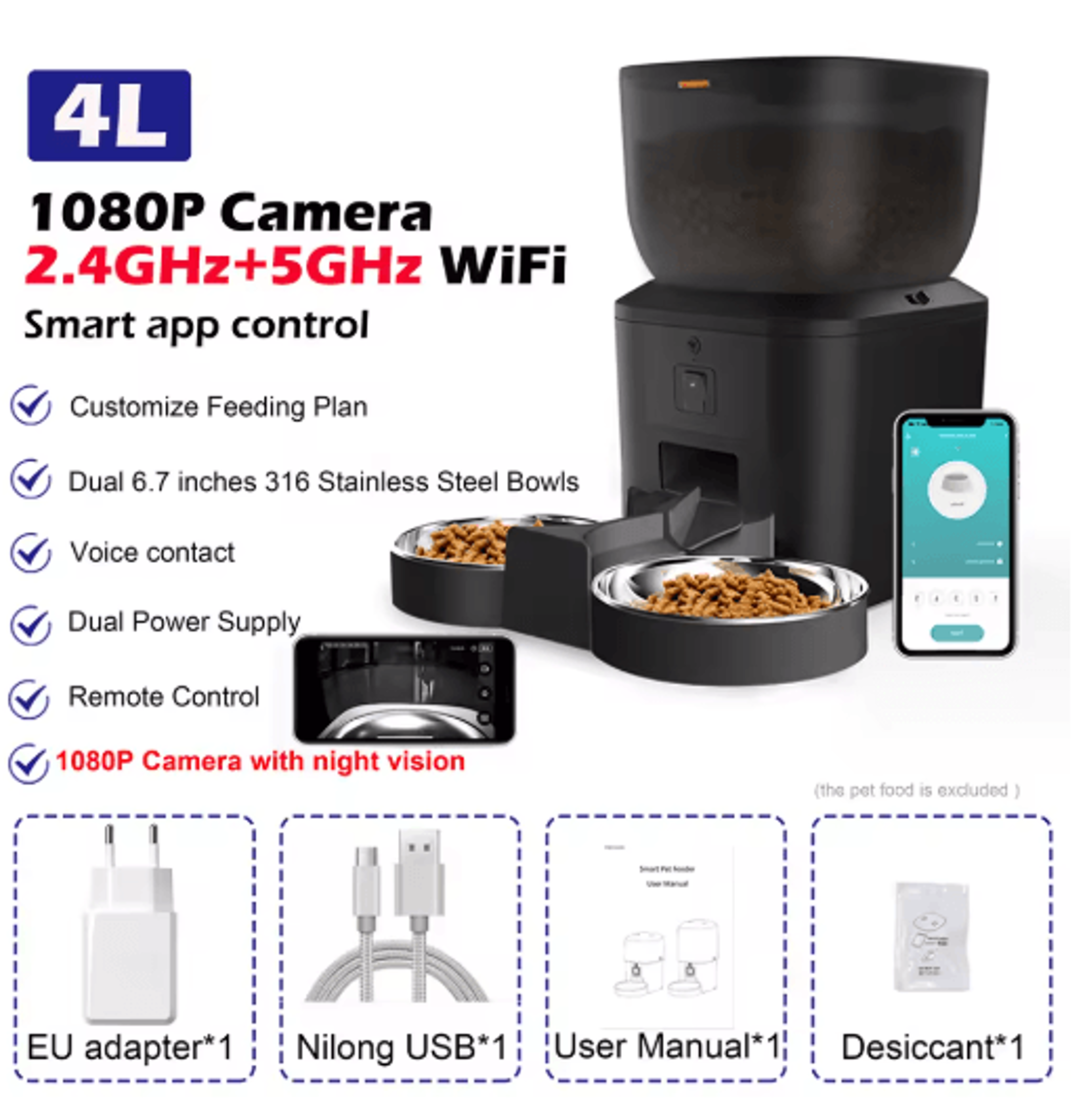 Furpipi Smart Automatic Pet Feeder With 1080P HD Camera  App Control 2