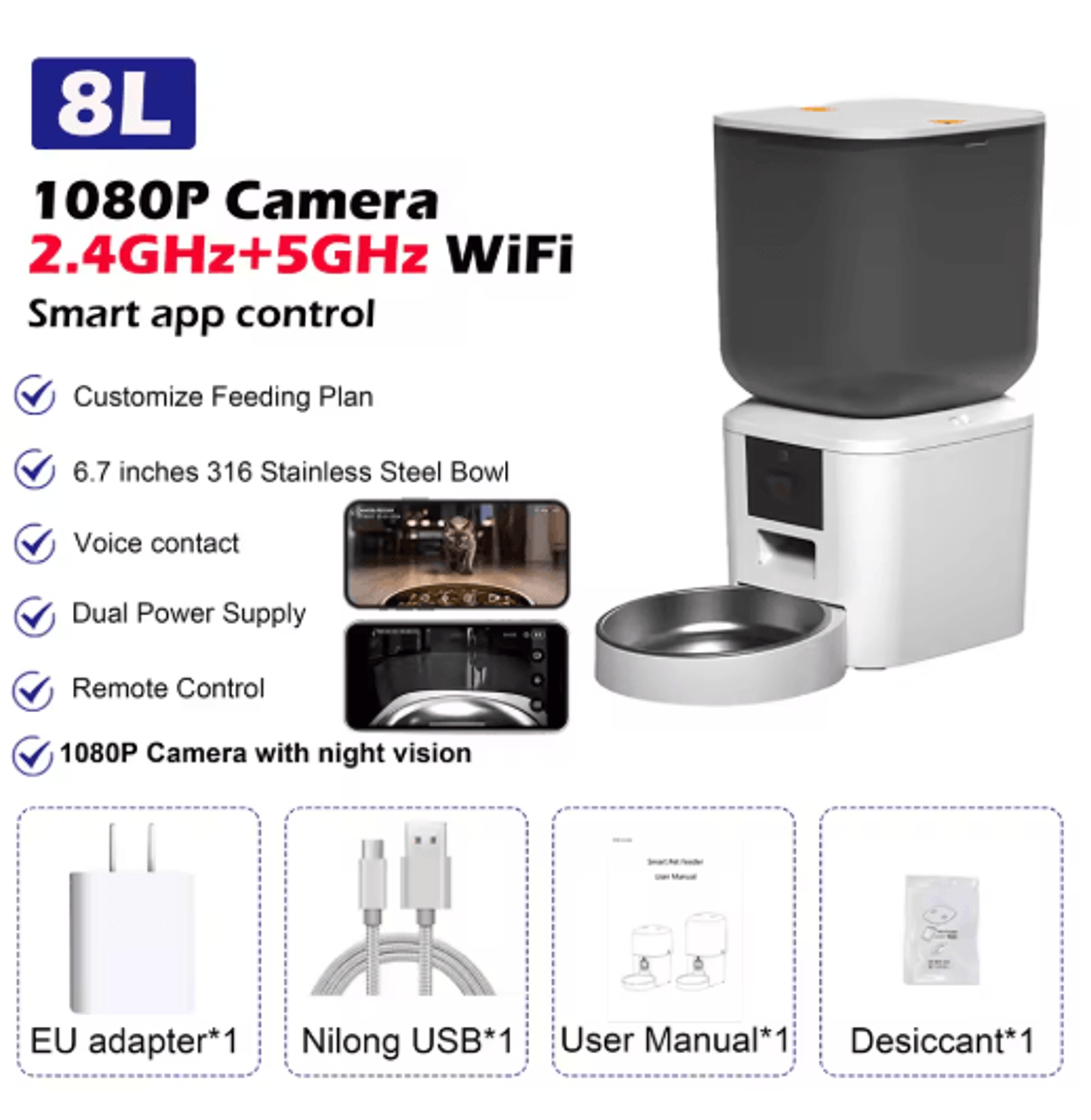 Furpipi Smart Automatic Pet Feeder With 1080P HD Camera  App Control 4