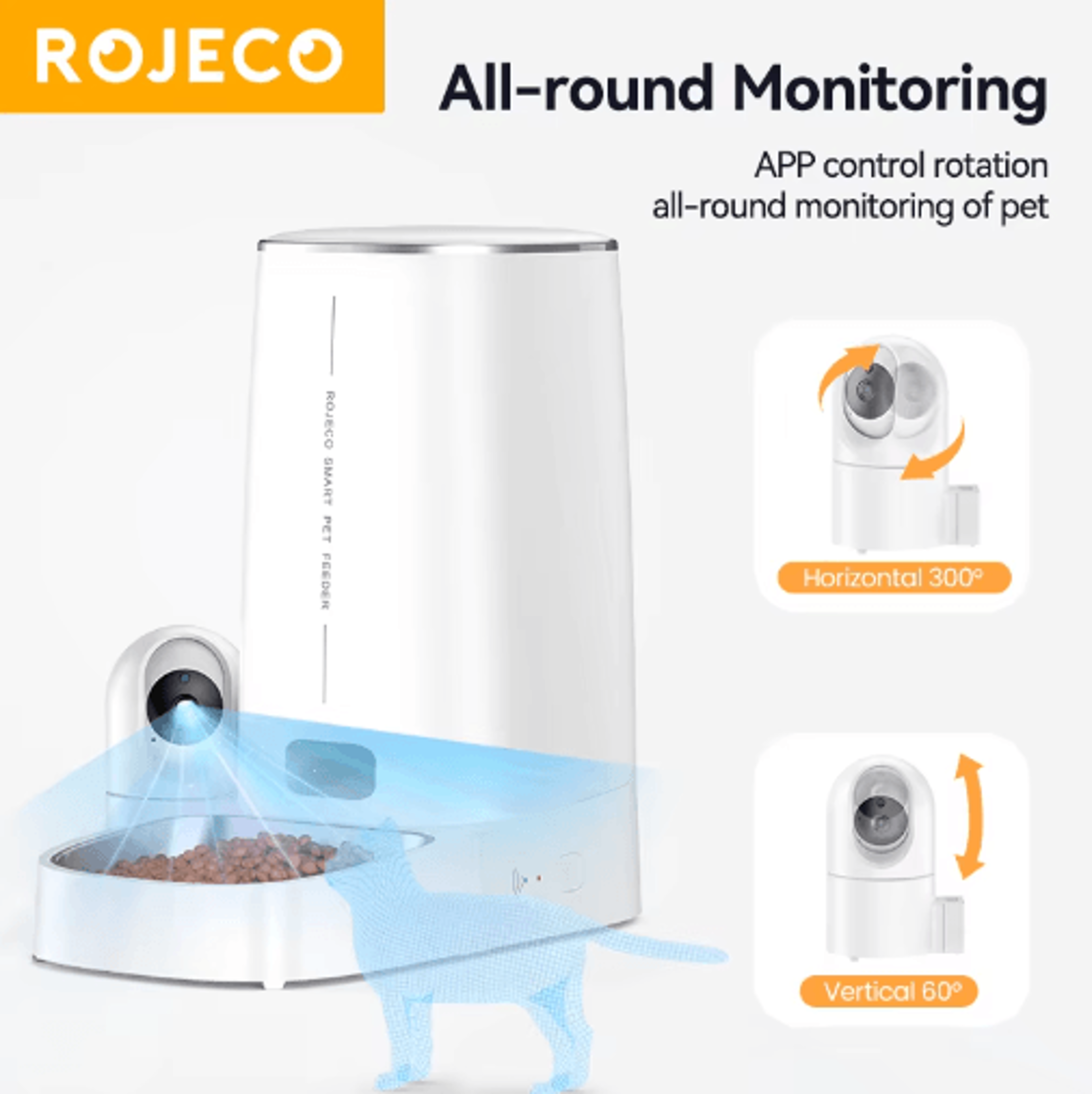 ROJECO Smart Automatic Cat Feeder With 360 Camera  WiFi Control 3