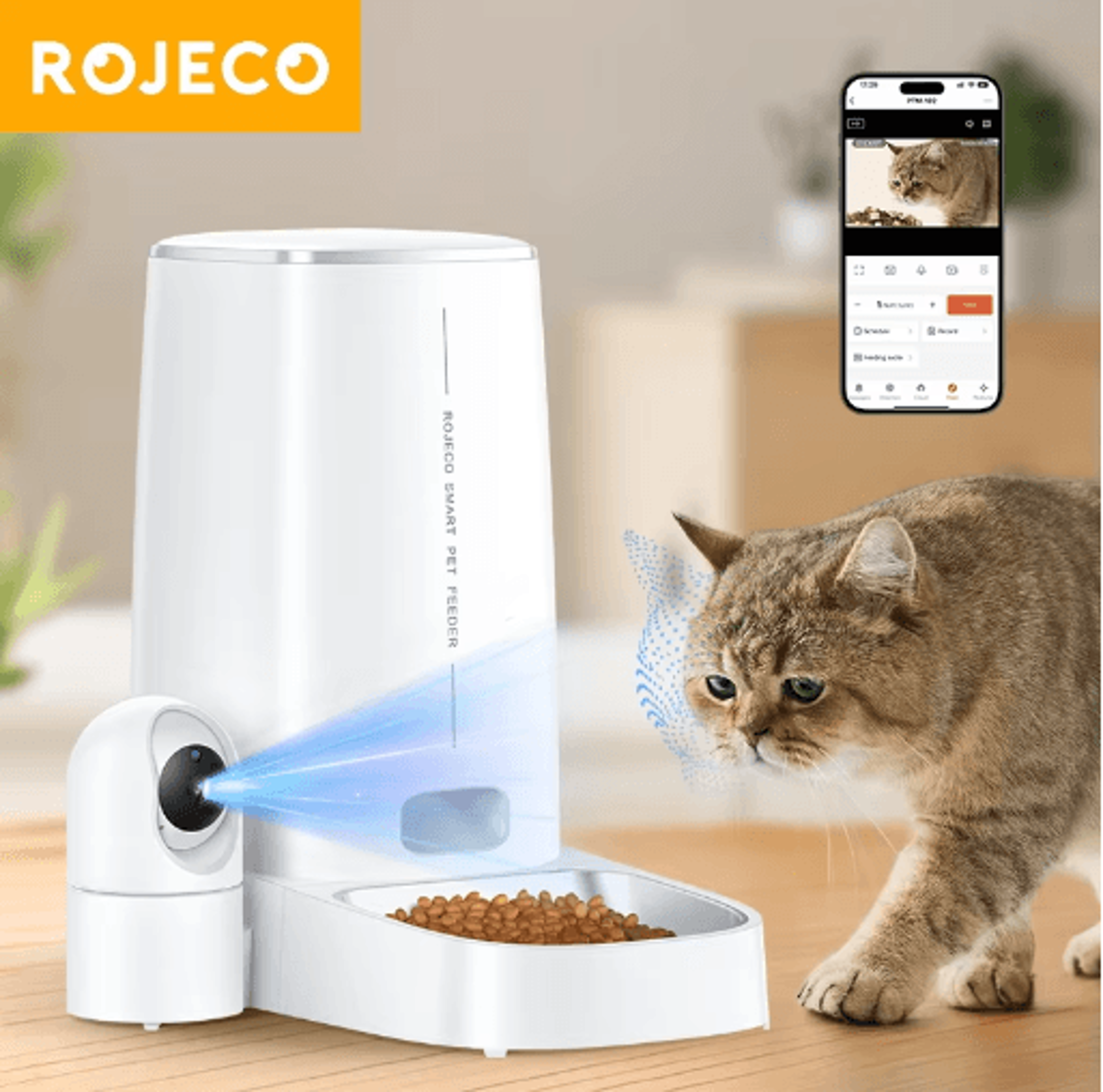 ROJECO Smart Automatic Cat Feeder With 360 Camera  WiFi Control 0