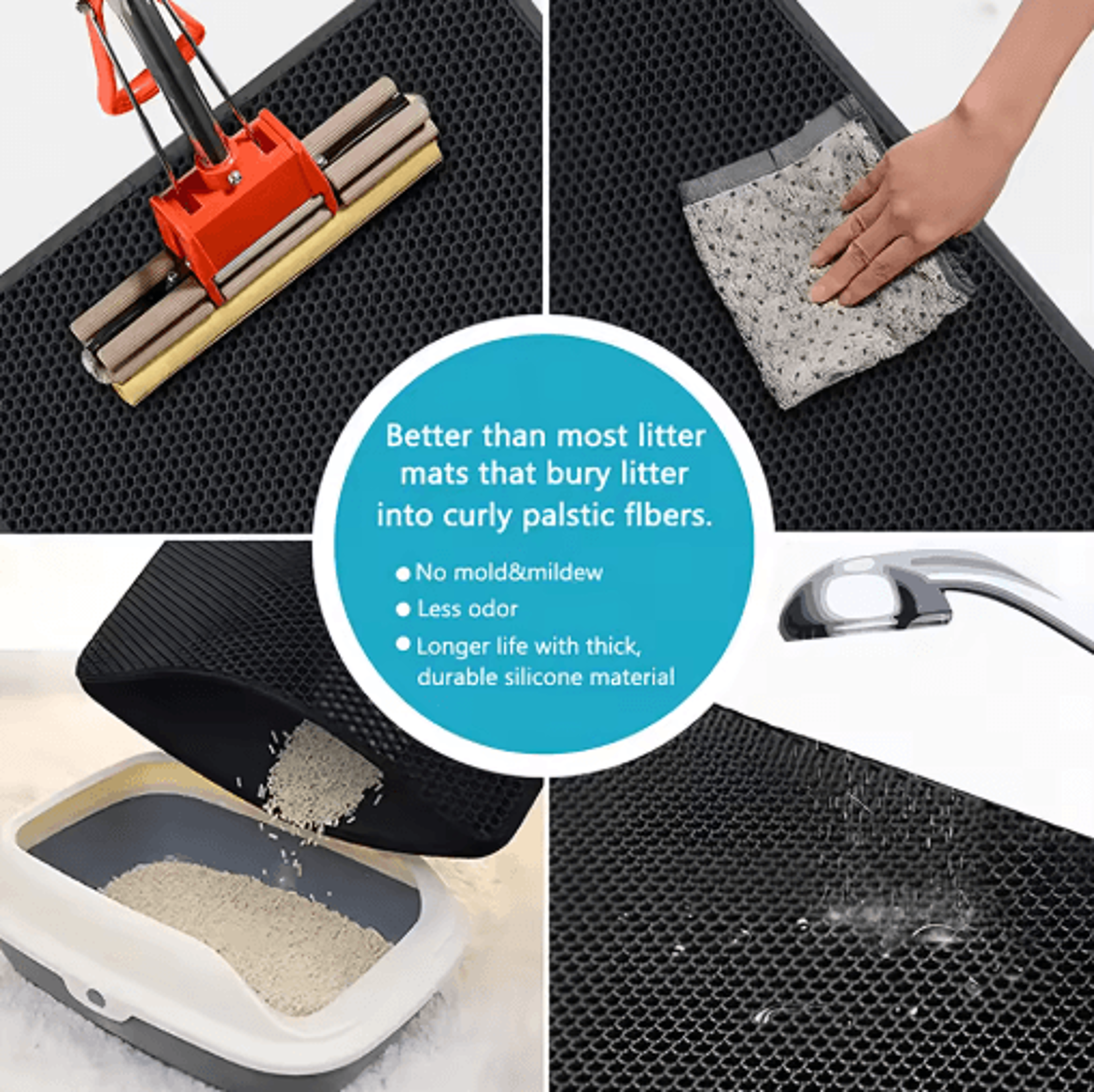 TrapGuard DoubleLayer Waterproof Cat Litter Mat Washable Sand Trapping Pad 5