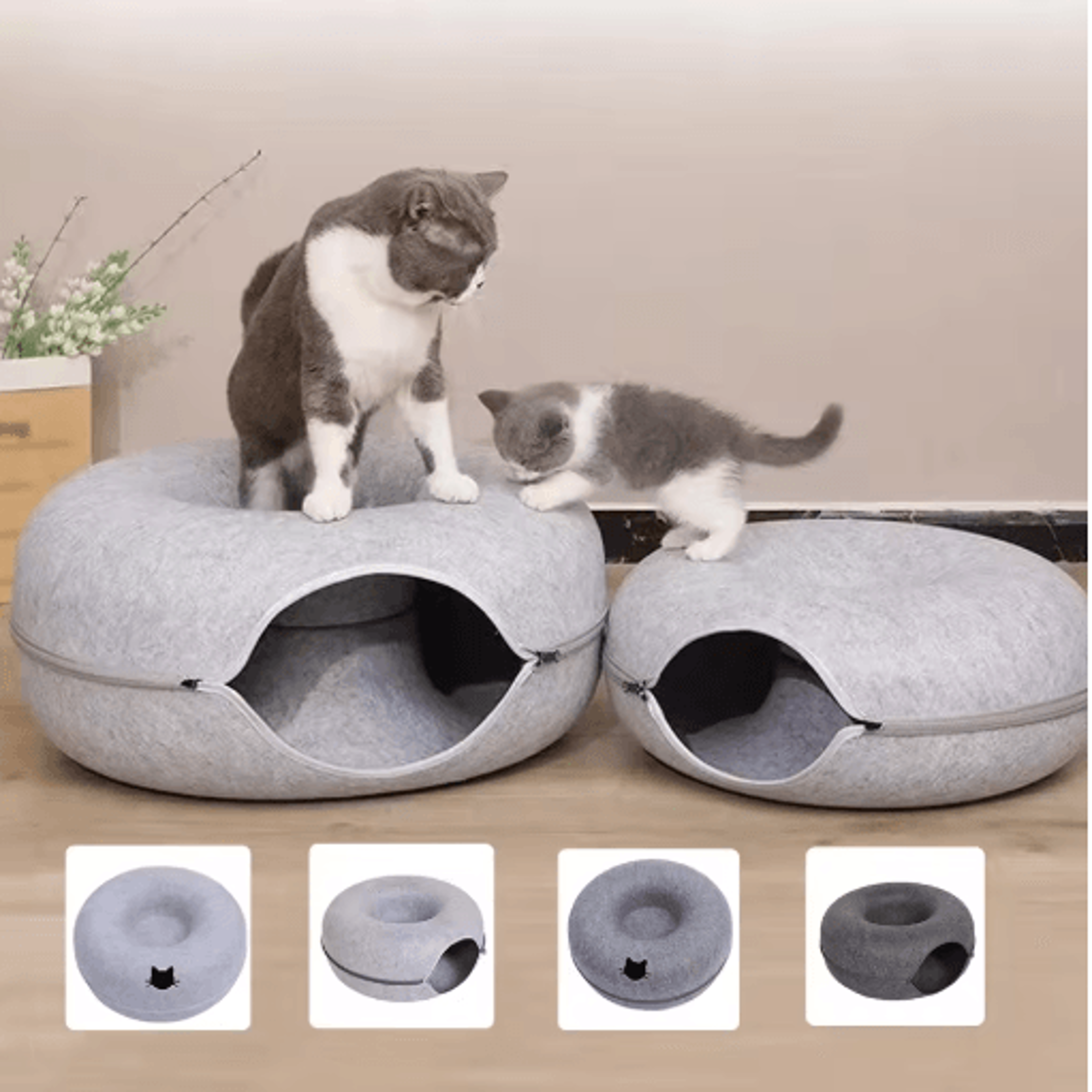 cozytunnel donut cat tunnel bed – interactive felt hideaway for indoor cats