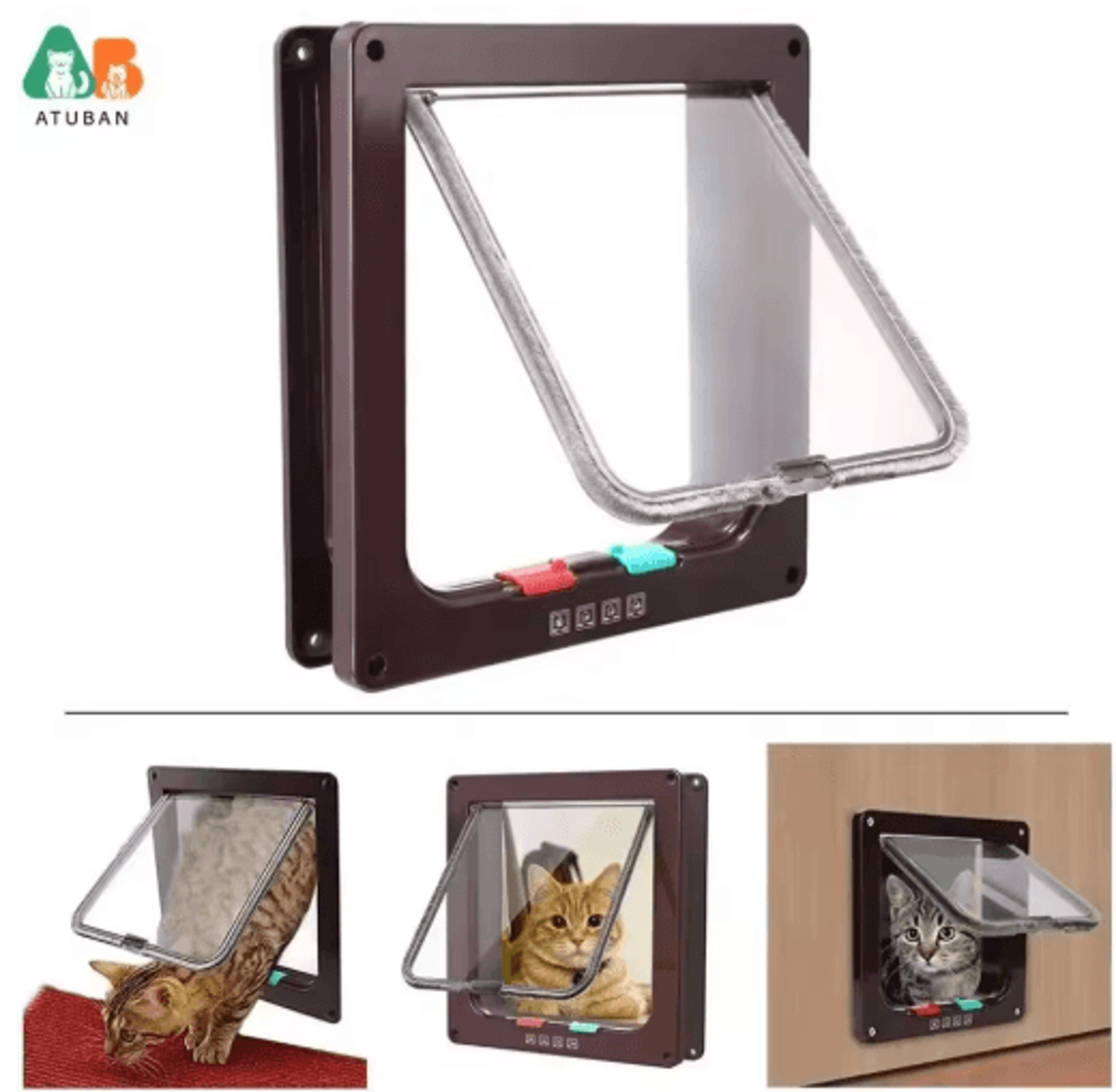 ATUBAN 4Way Locking Cat Door Flap  Weatherproof Pet Door For Interior  Exterior Doors 4