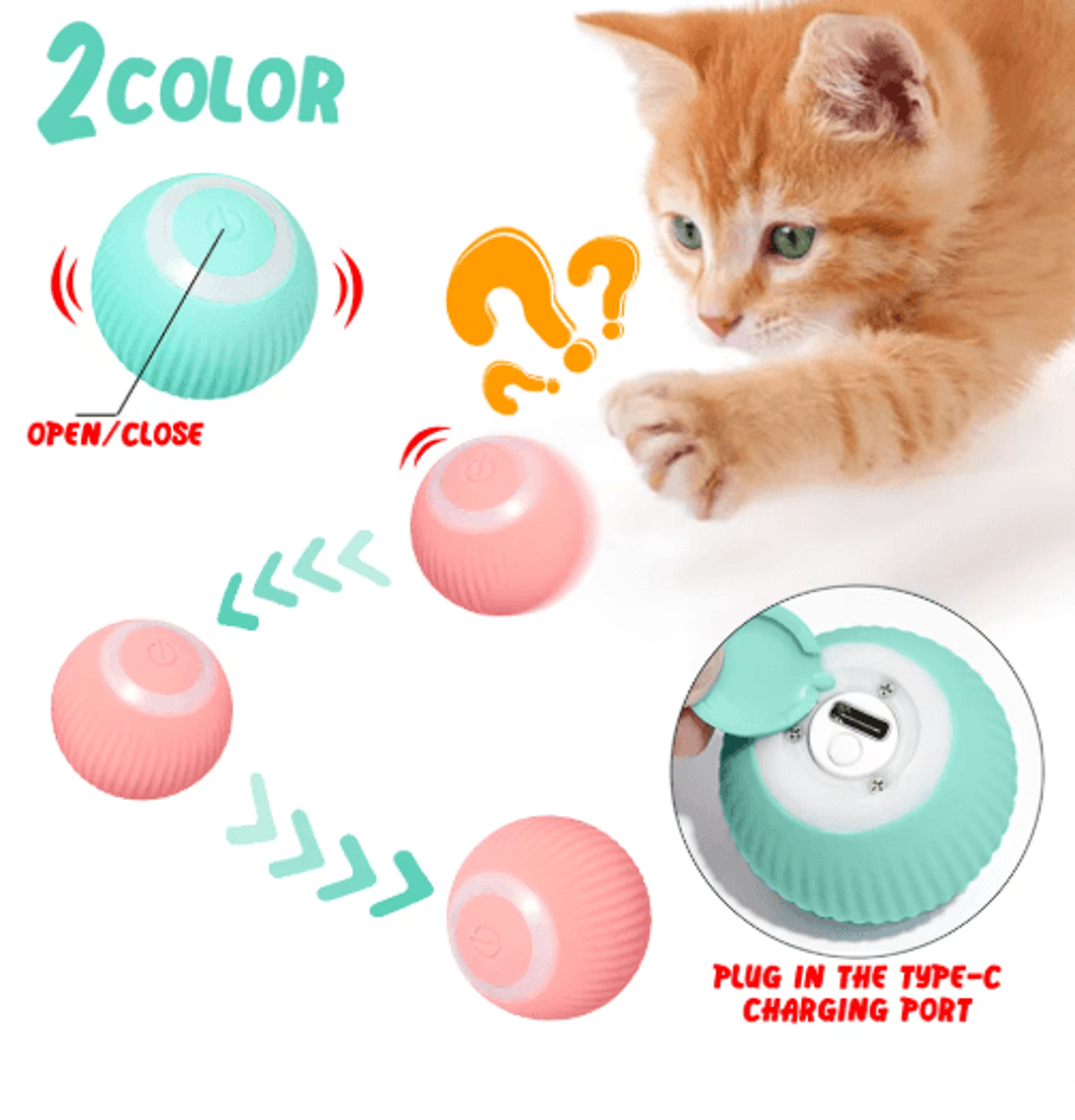 Smart Automatic Rolling Cat Toy Ball  Interactive SelfMoving Toy For Indoor Cats 9