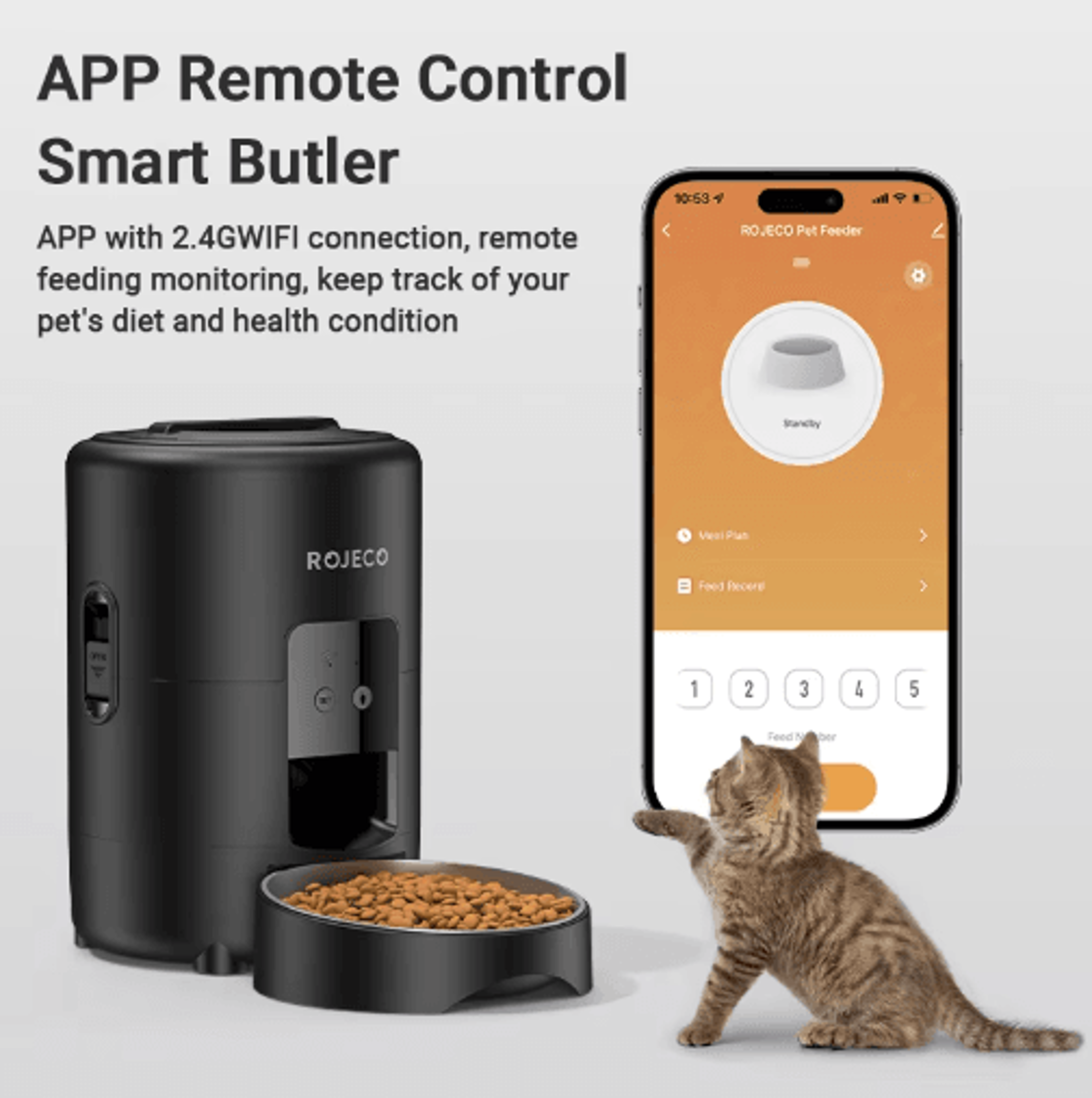 ROJECO Smart Automatic Pet Feeder  2L WiFi Cat  Dog Food Dispenser With App Control 6