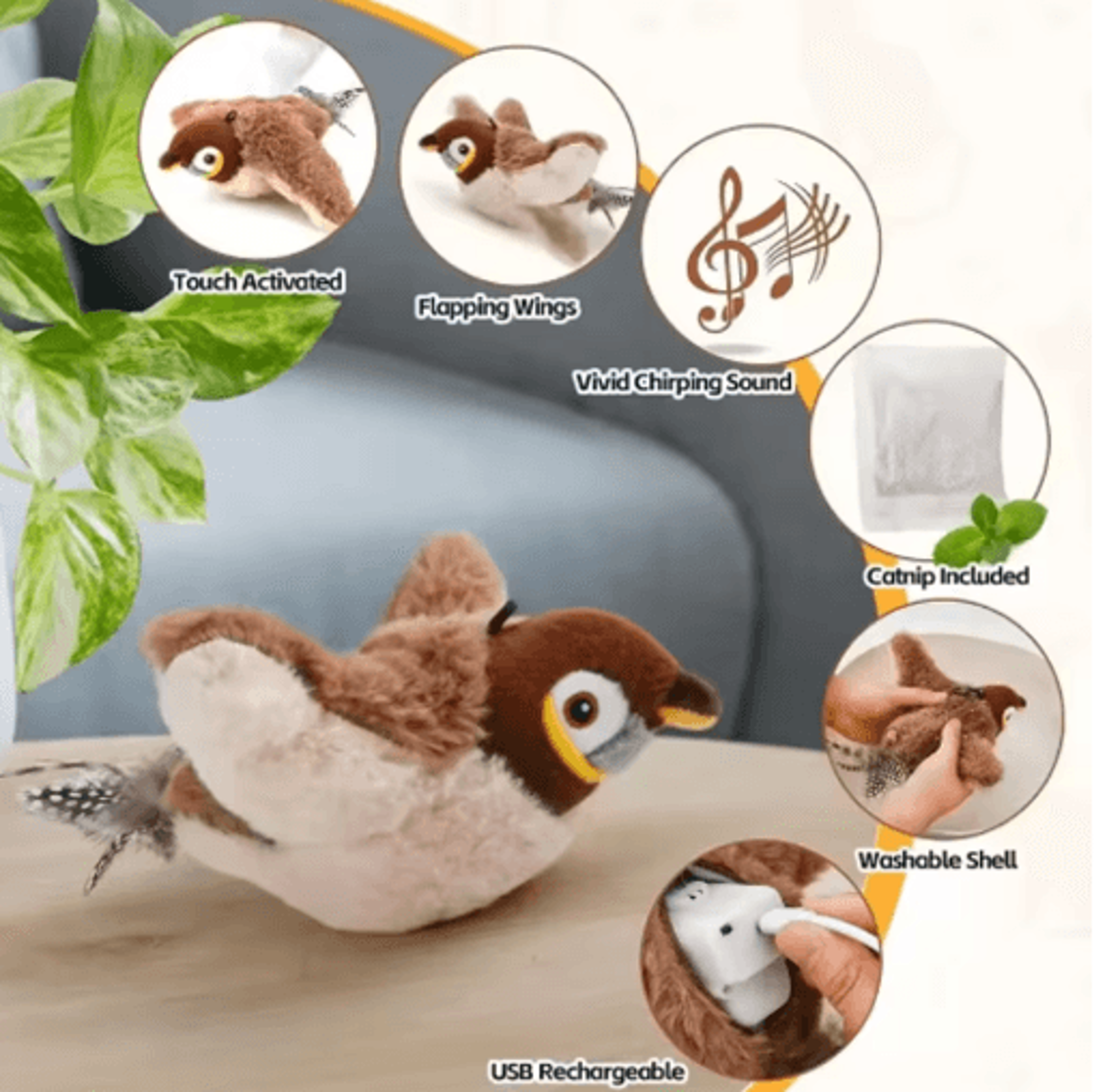 Interactive Flapping Bird Cat Toy  Plush BiteResistant Shaky Sparrow For SelfPlay 3