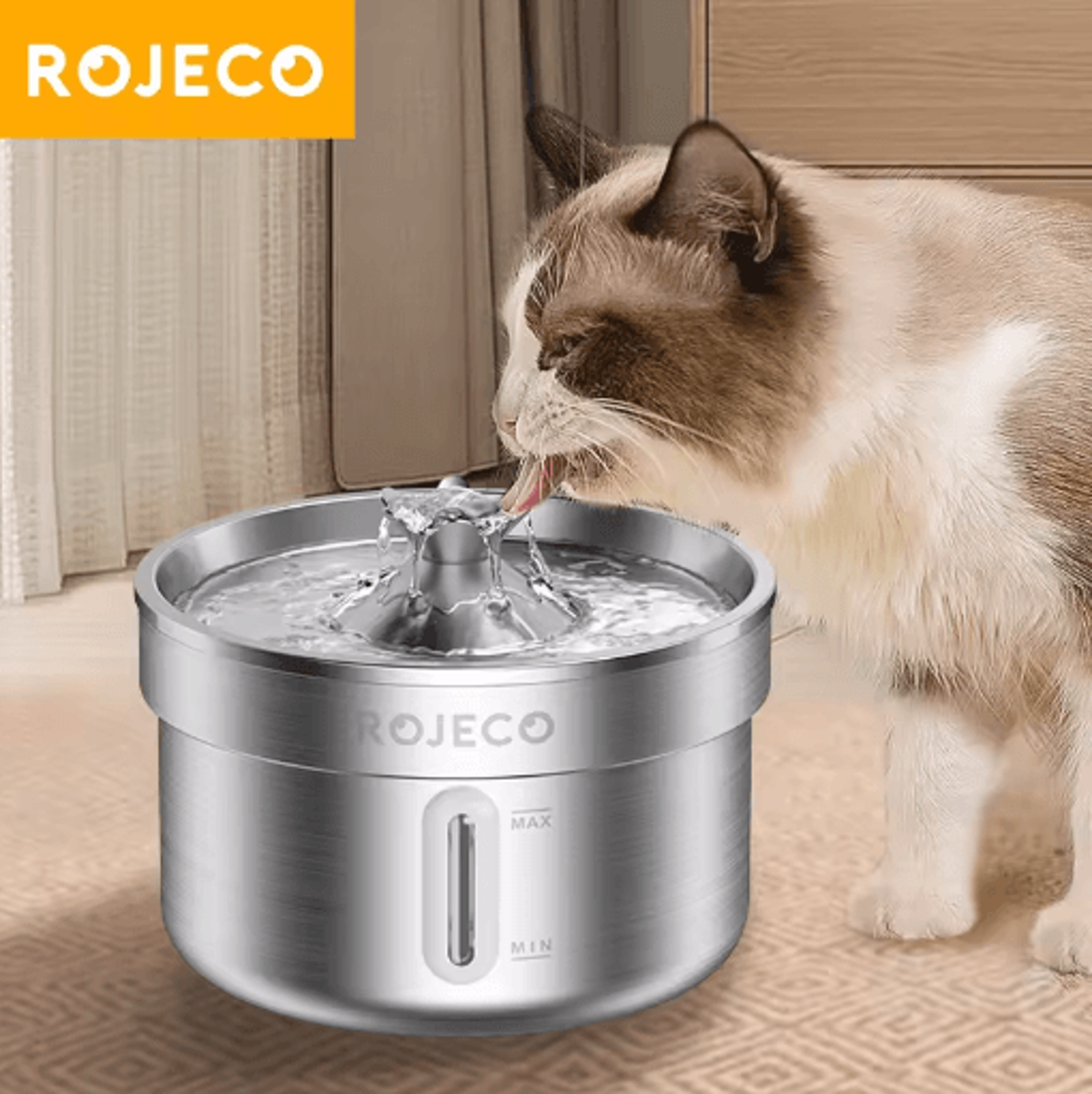 ROJECO Stainless Steel Cat Water Fountain  Smart Automatic Pet Drinking Fountain For Cats  Dogs 0