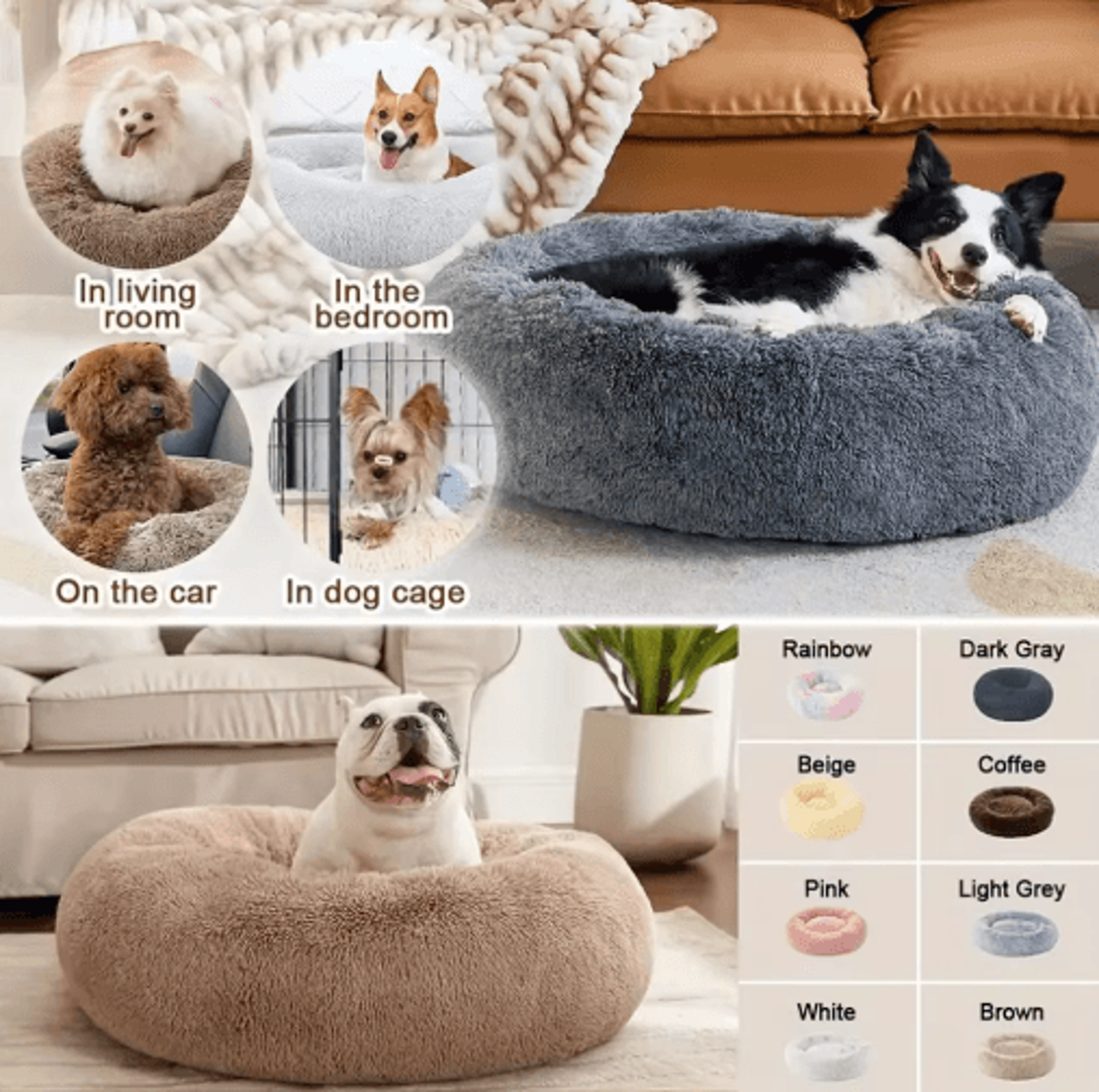 Long Plush Round Pet Bed  Super Soft Winter Sleeping Nest For Cats  Medium Dogs 17