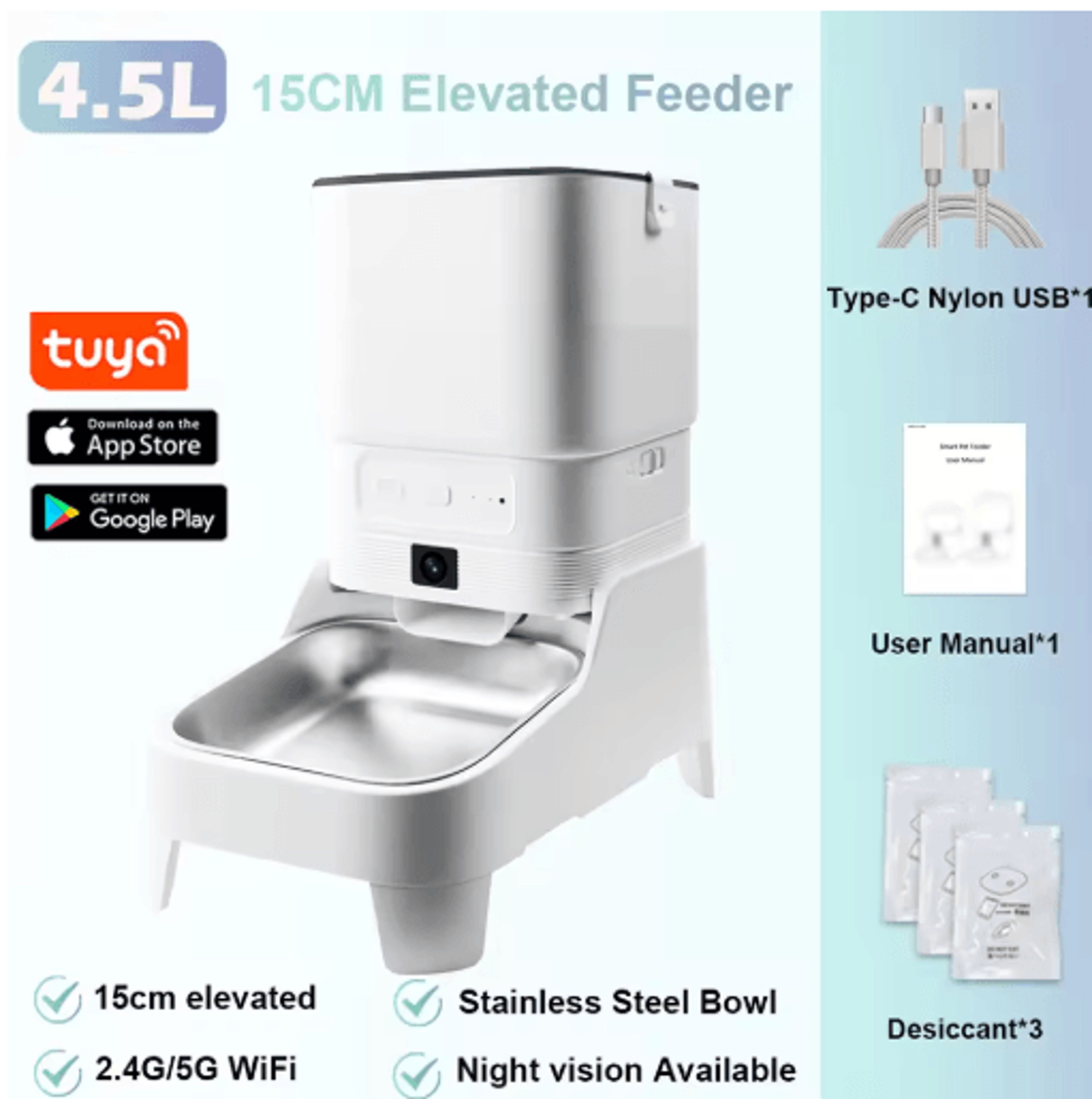 Smart Automatic Pet Feeder With 1080P HD Camera  Elevated WiFi Cat  Dog Food Dispenser 1