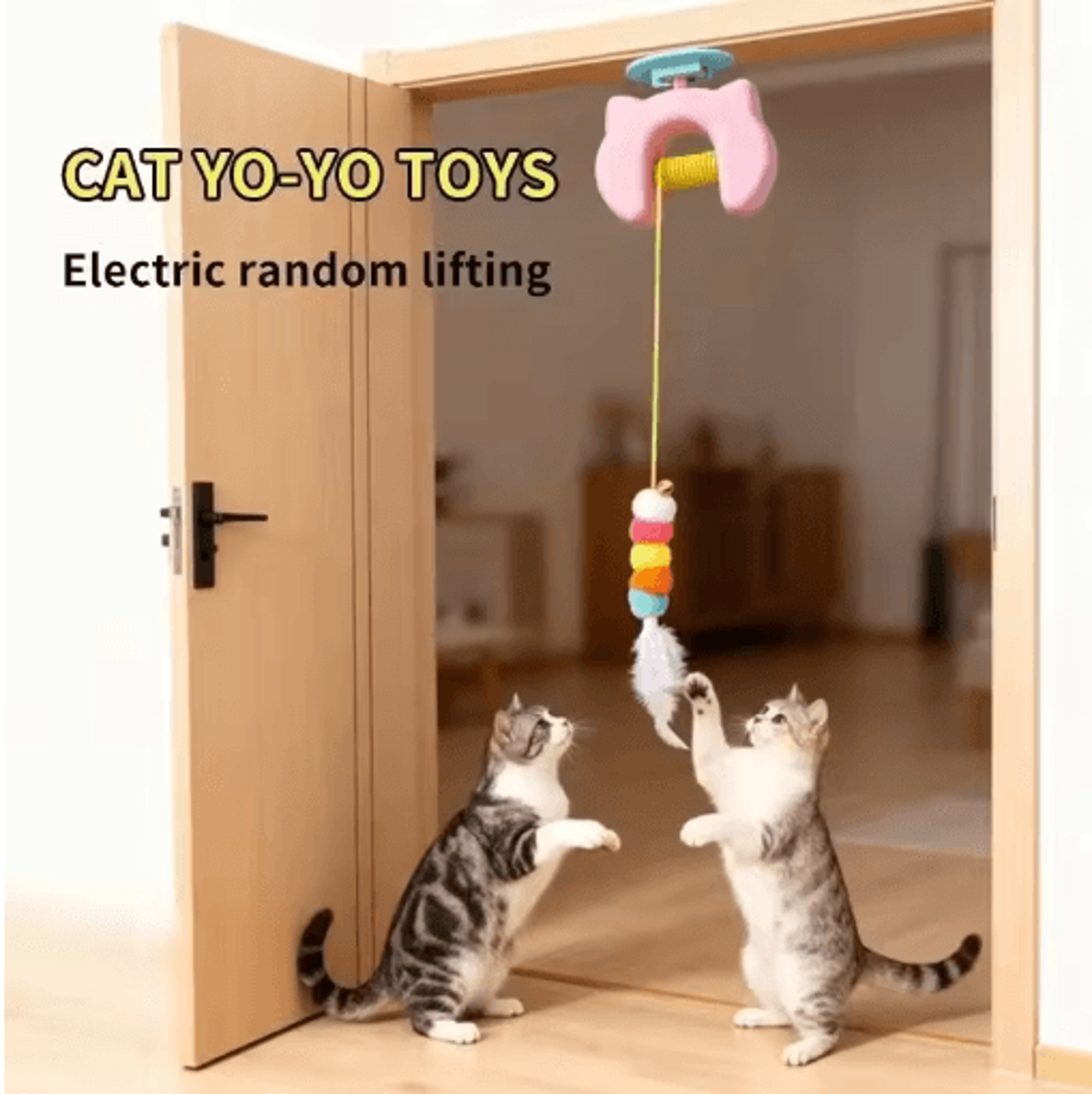 Smart Hanging Door Cat Toy  Automatic Swing Feather Teaser With Dual Ropes 7