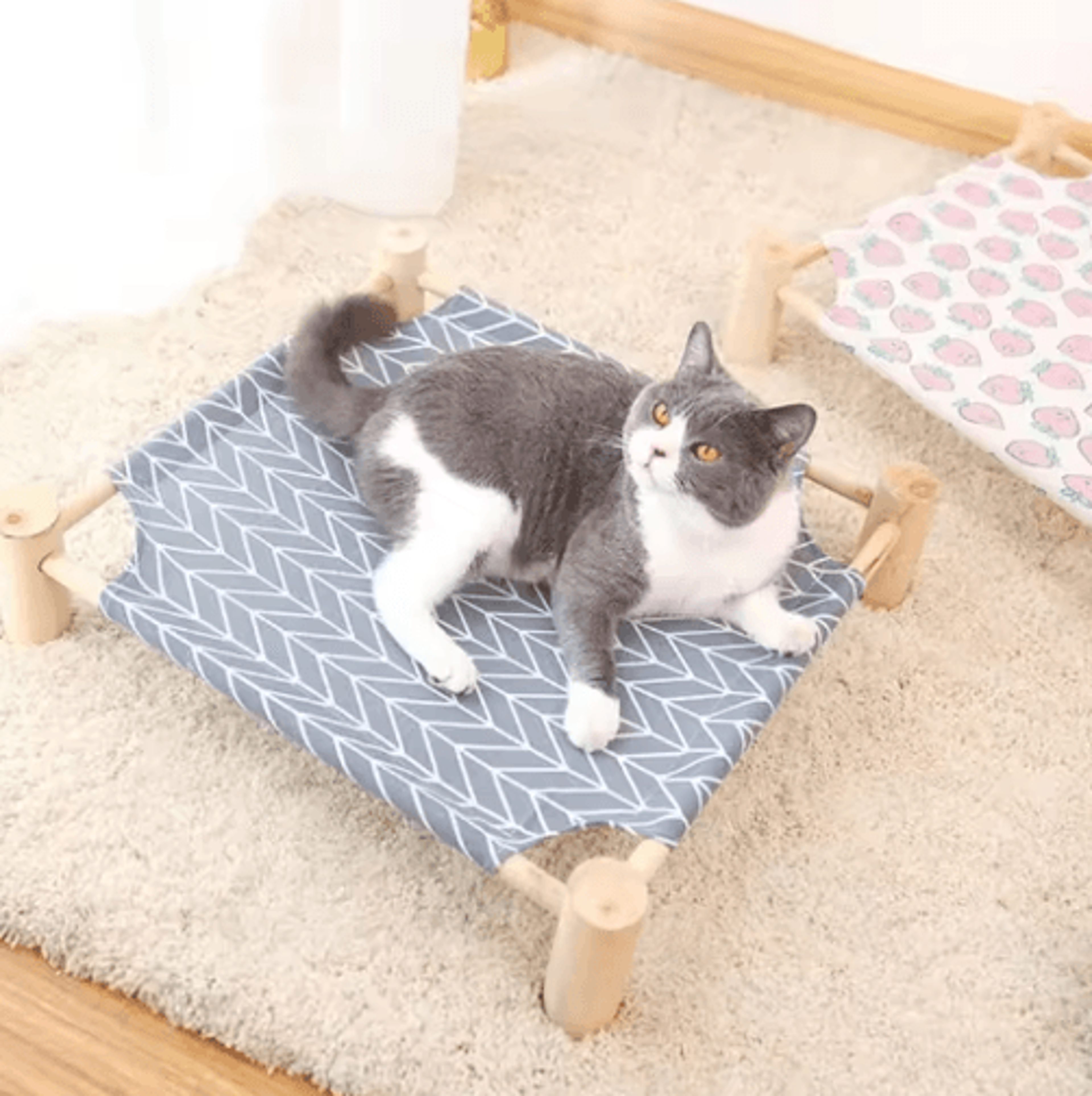 outdoor canvas cat hammock bed – breathable wooden frame pet lounge for cats & small dogs