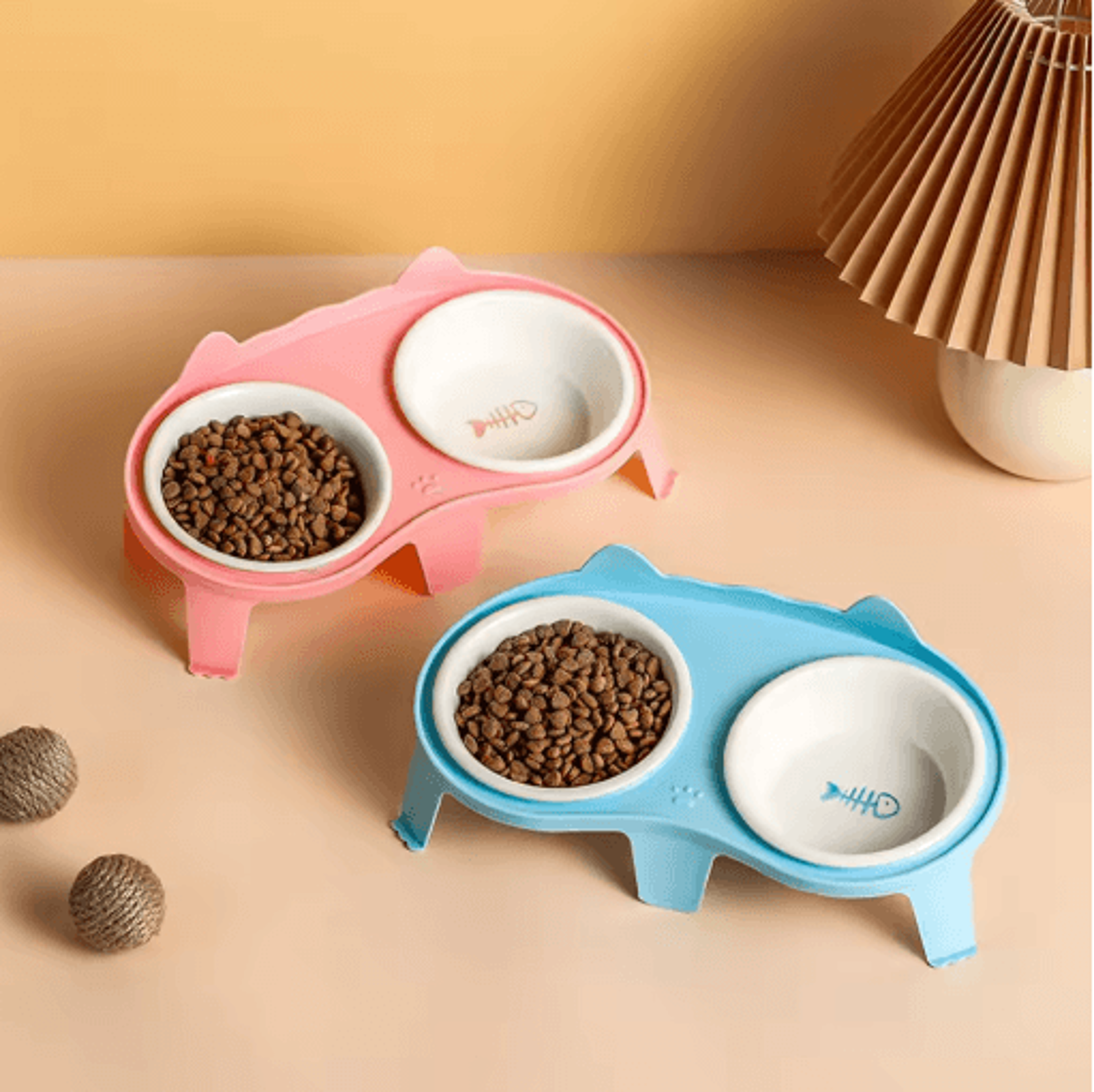 elevated ceramic double cat bowl slanted food & water feeding set for cats