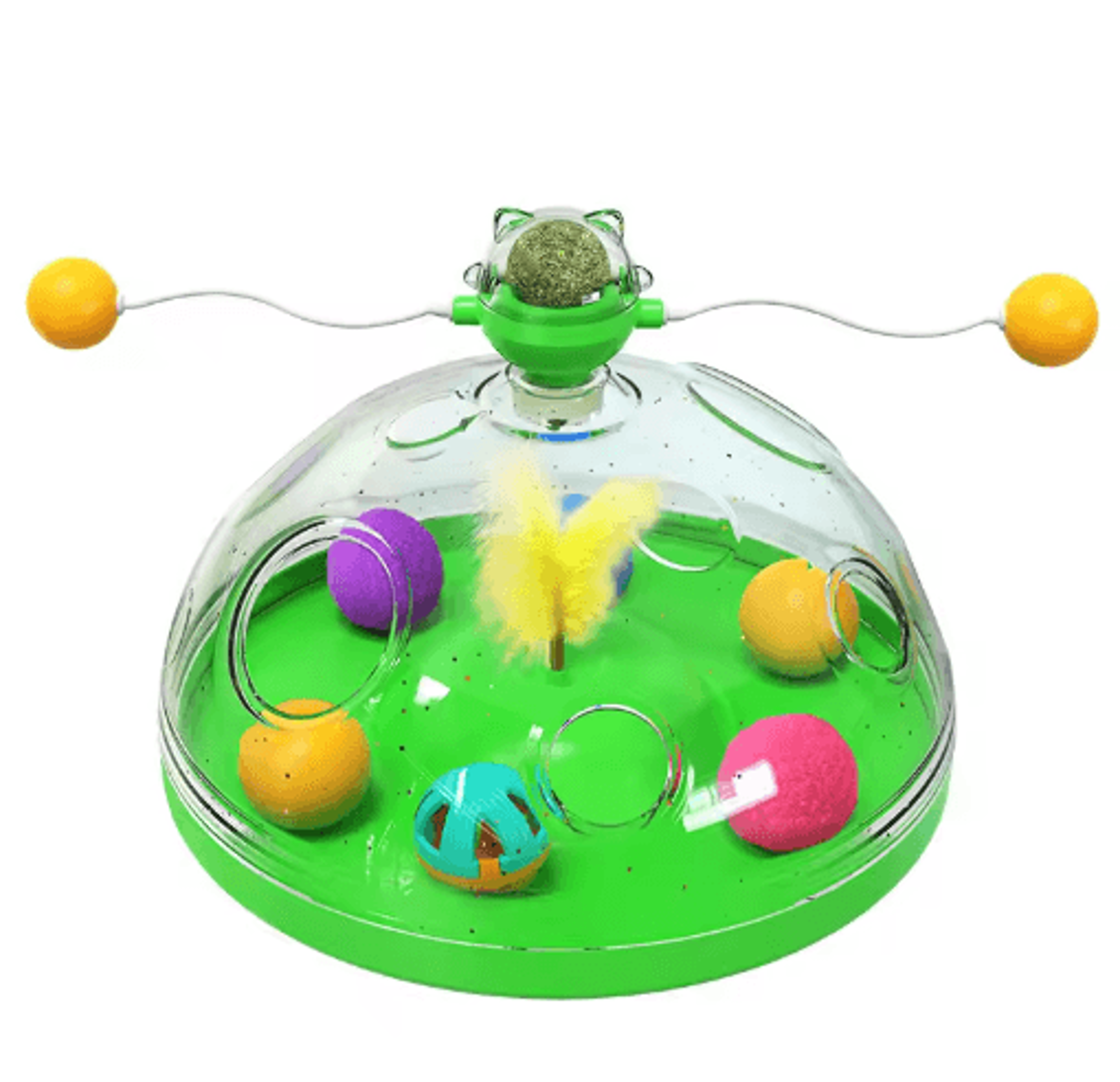 Interactive Cat Puzzle Toy  Spinning Track Balls  Feather Teaser Brain Game For Kittens 2