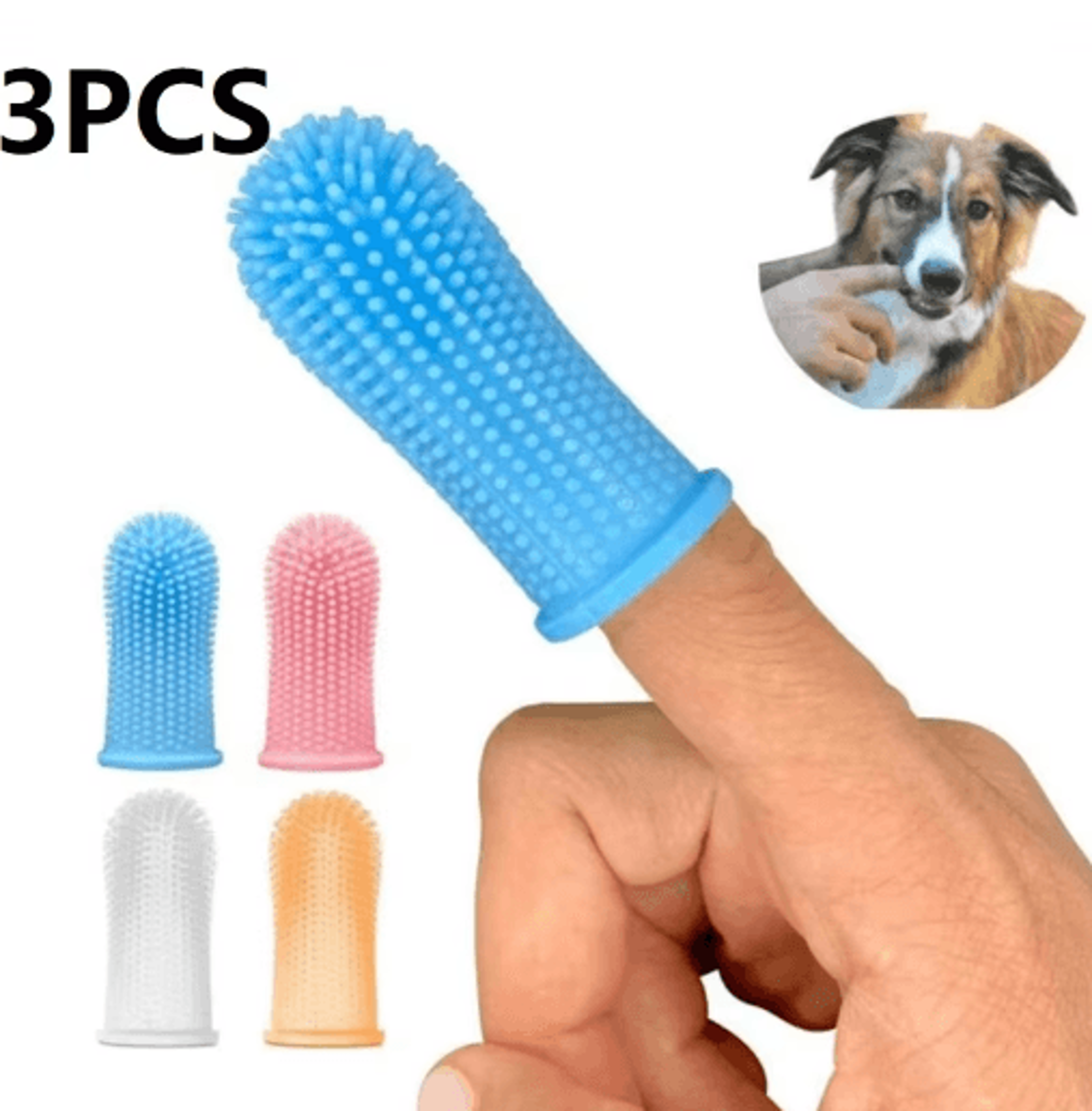 3pcs pet finger toothbrush set soft dental cleaning brush for dogs & cats
