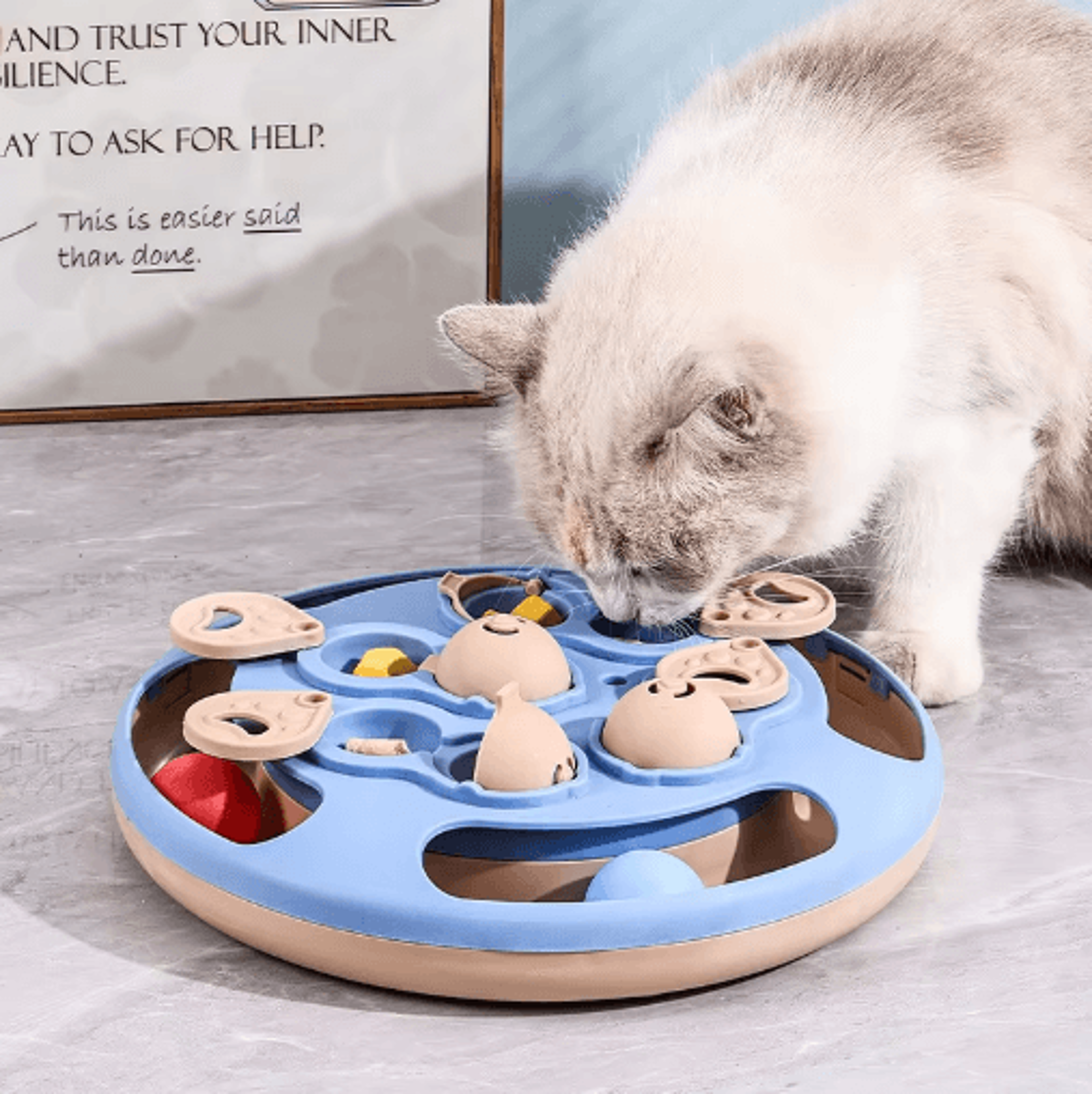 Smart Cat Puzzle Toy Interactive Slow Feeder Turntable For Indoor Cats 0