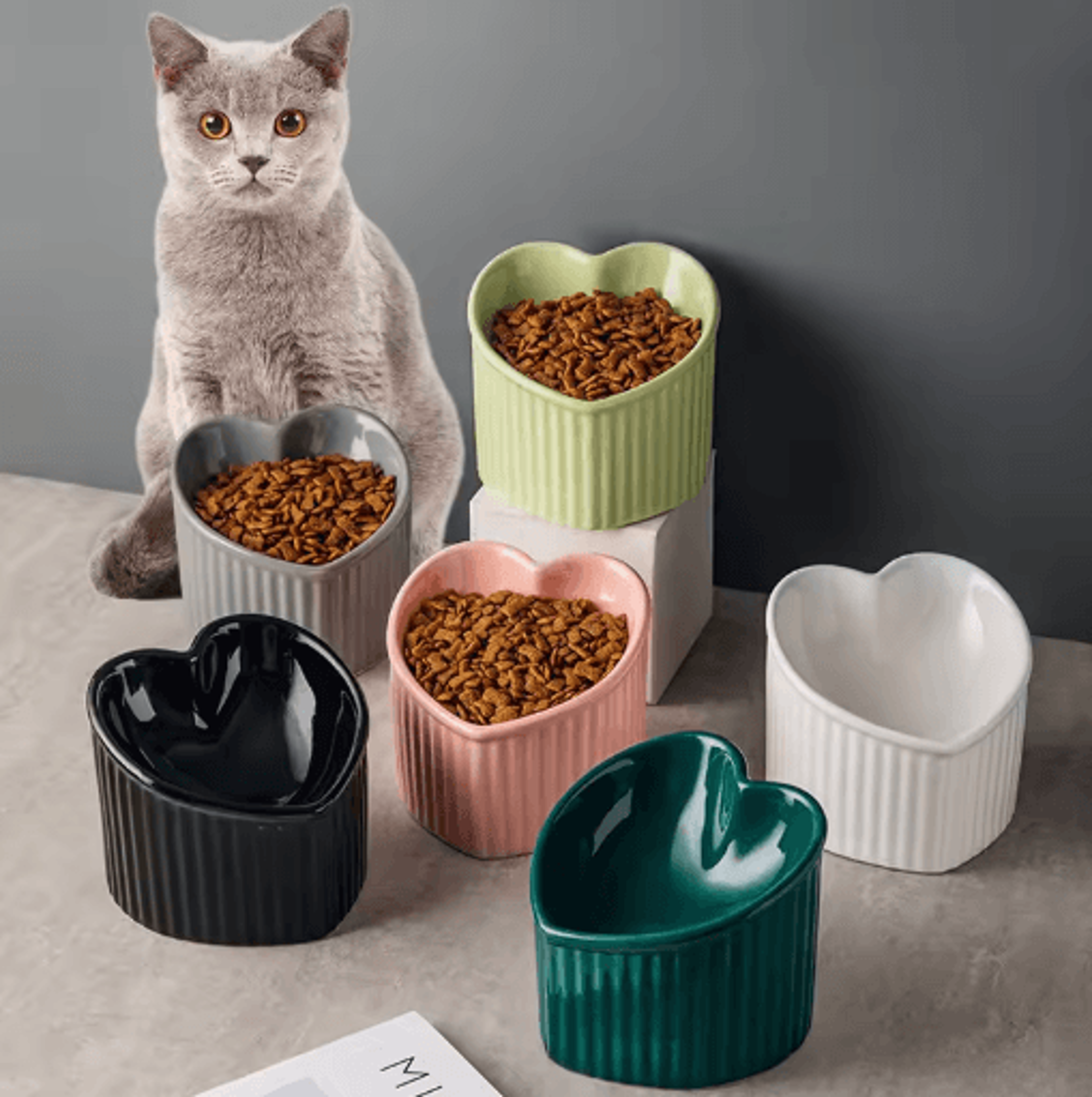 Slanted Ceramic Cat Bowl With Elevated Anti Tip Feeding Stand 0