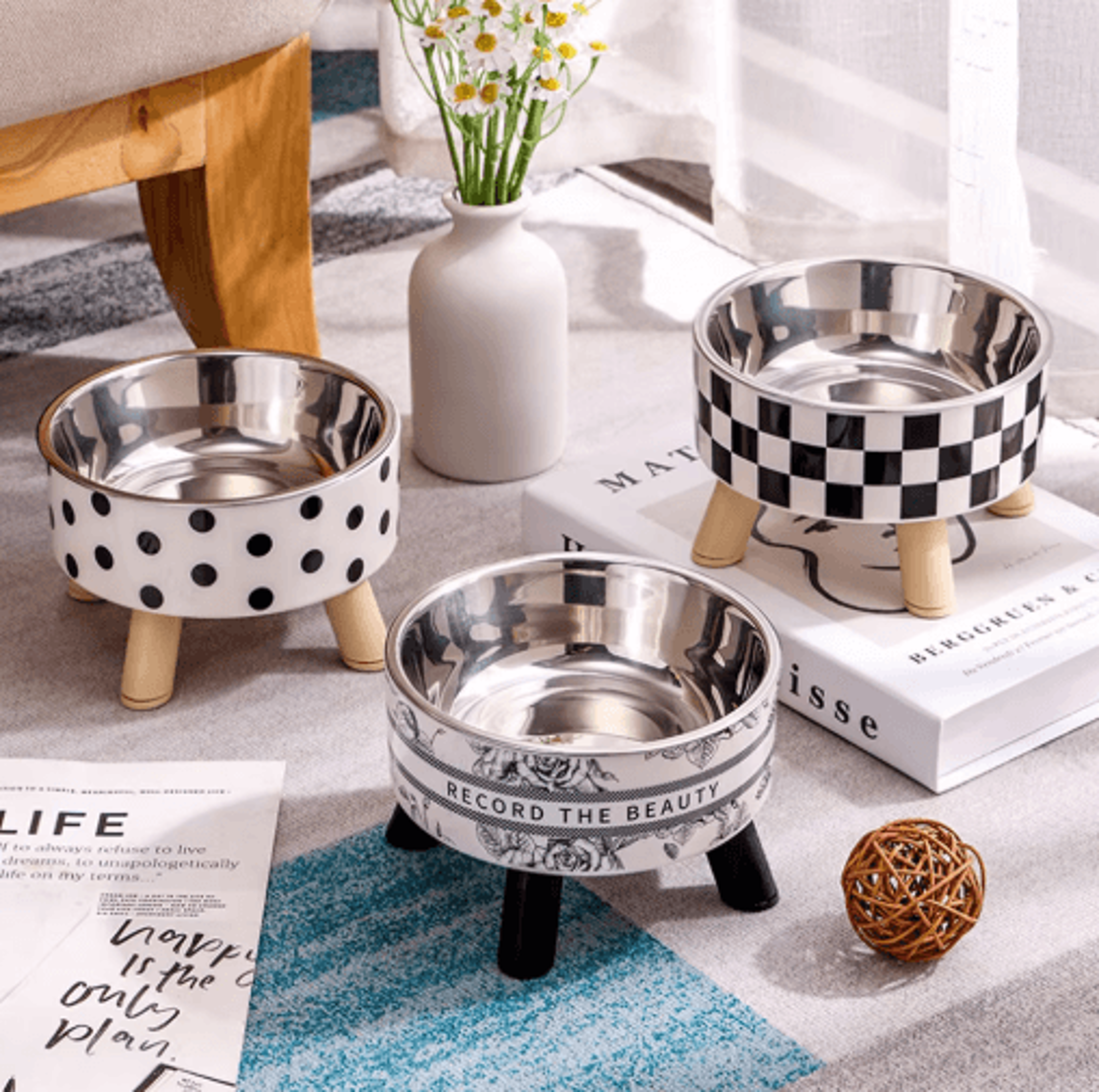 stainless steel elevated pet bowls raised food & water dish set