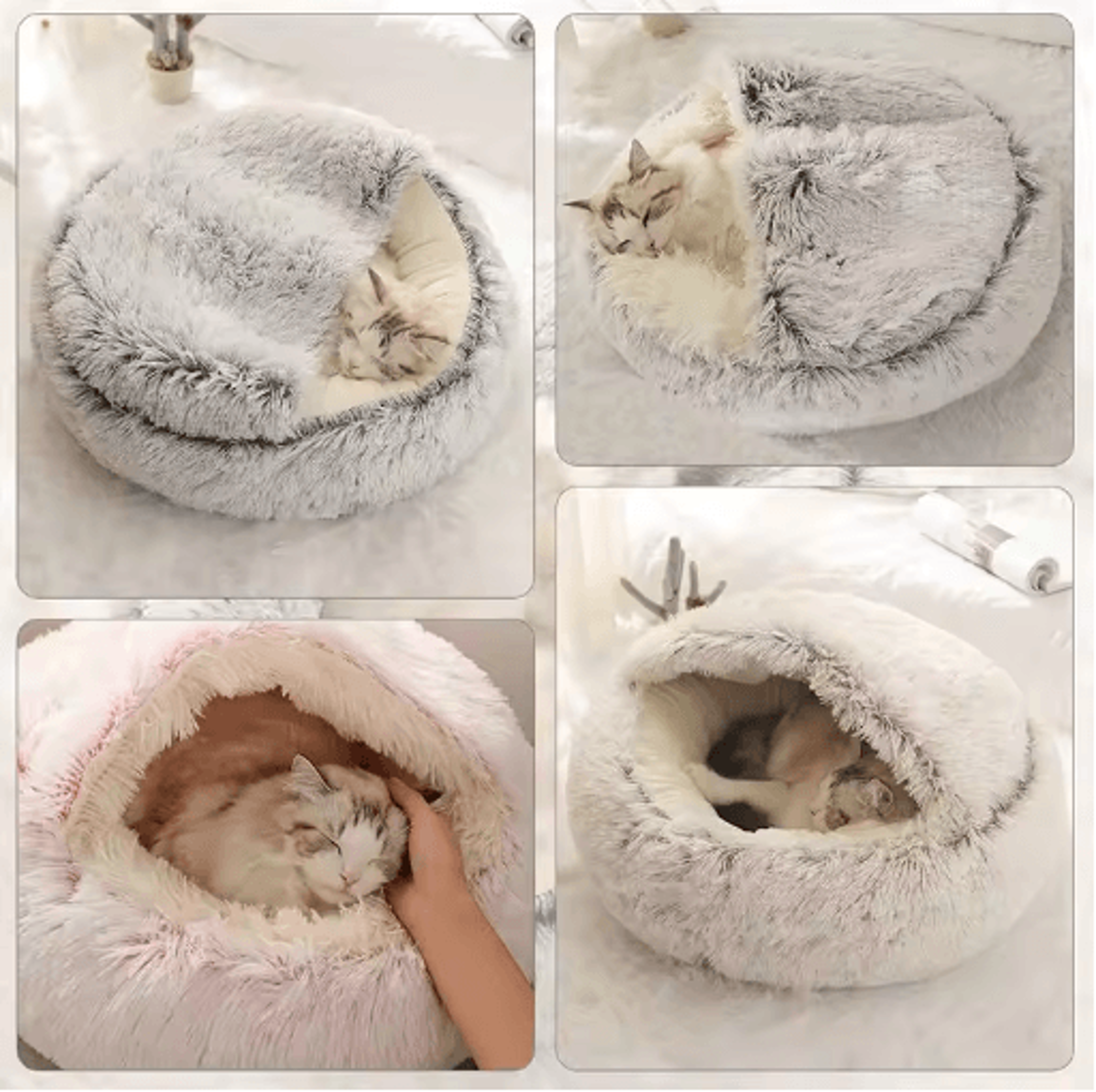 Soft Plush Covered Cat Bed Warm Round Sleeping Cave For Cats  Small Dogs 7