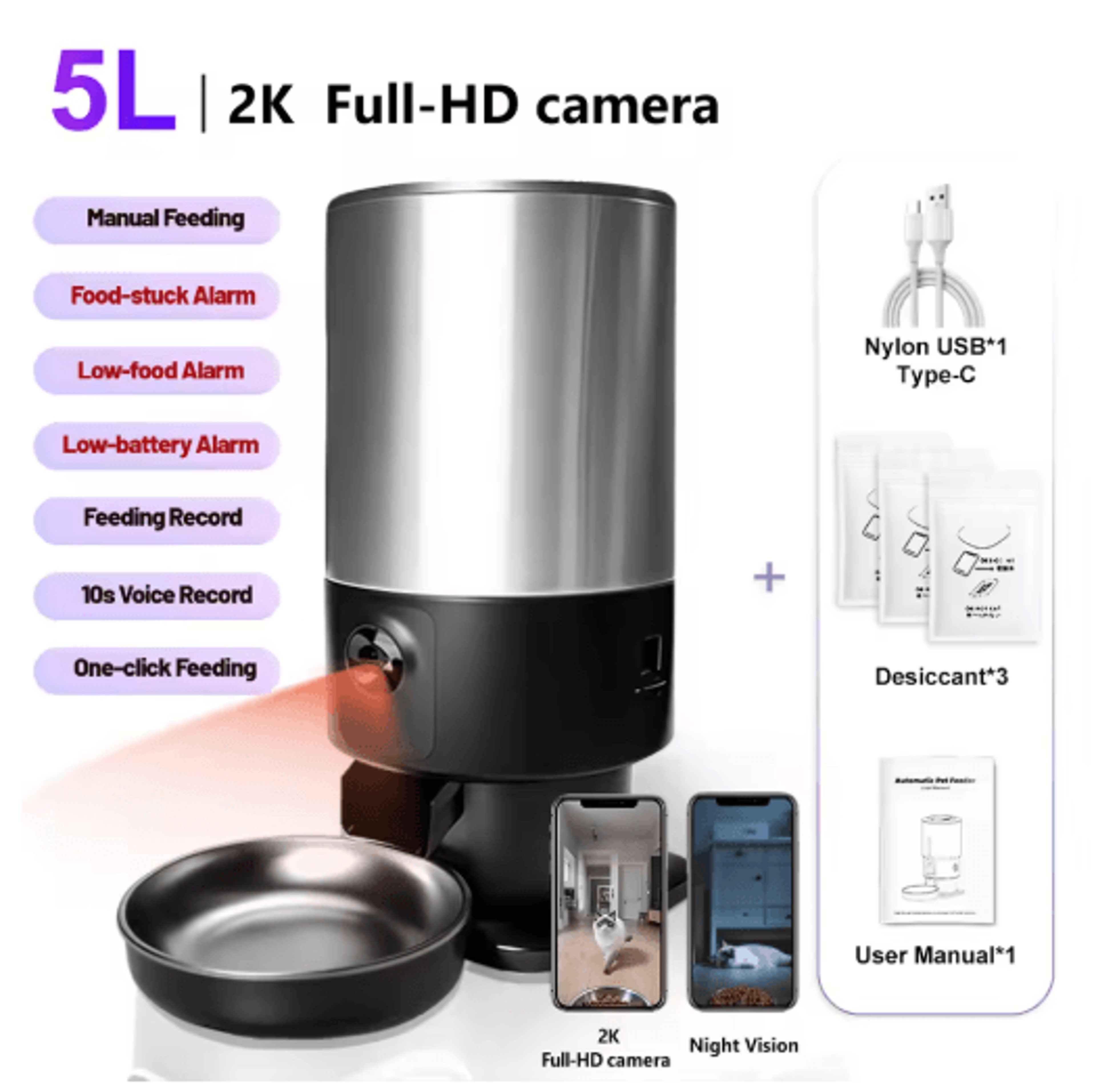 Furpipi Smart 5L Automatic Cat Feeder With HD Camera  App Control 1