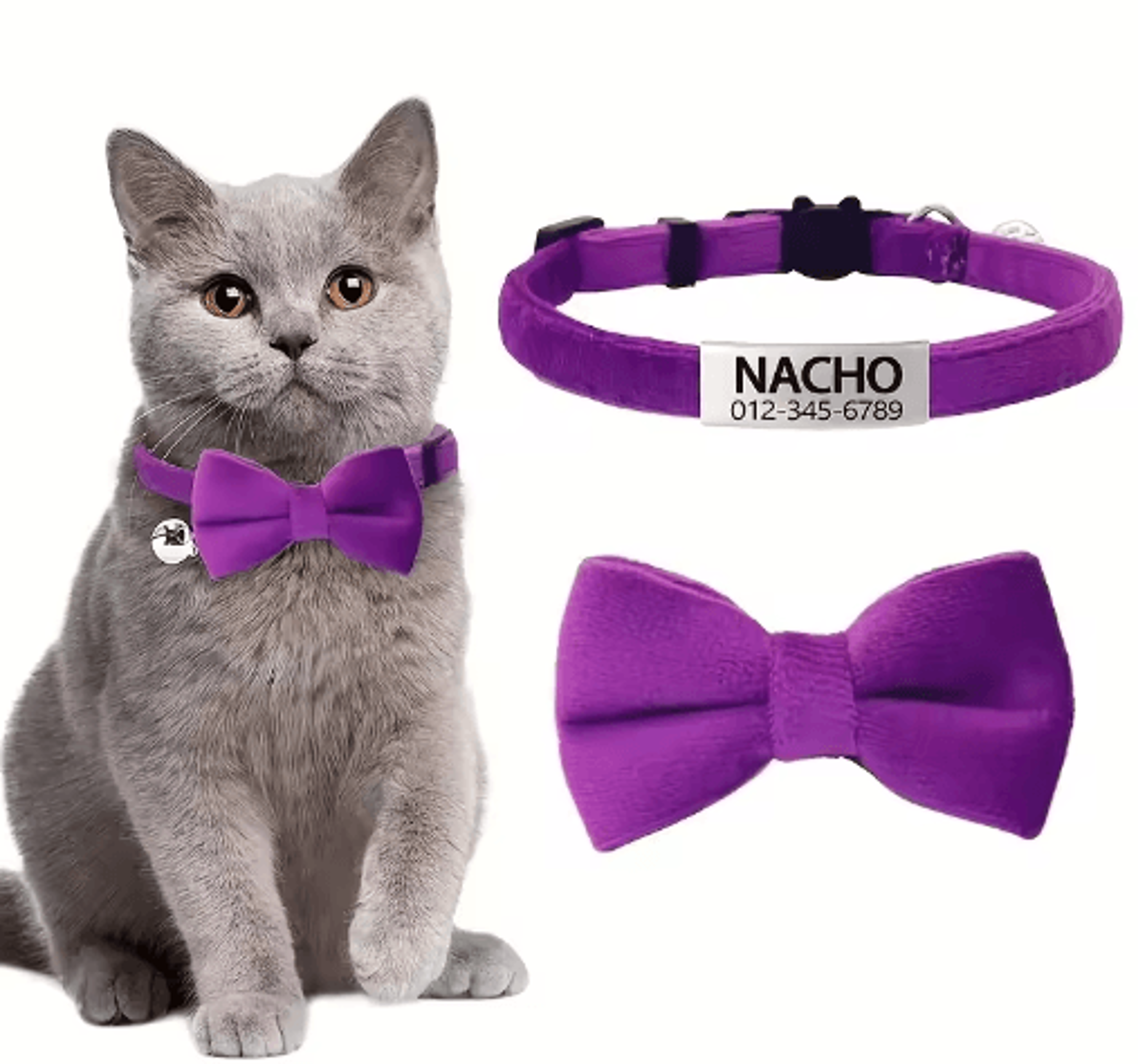 Personalized Cat Bow Tie Collar  Adjustable Engraved ID Collar With Bell 5