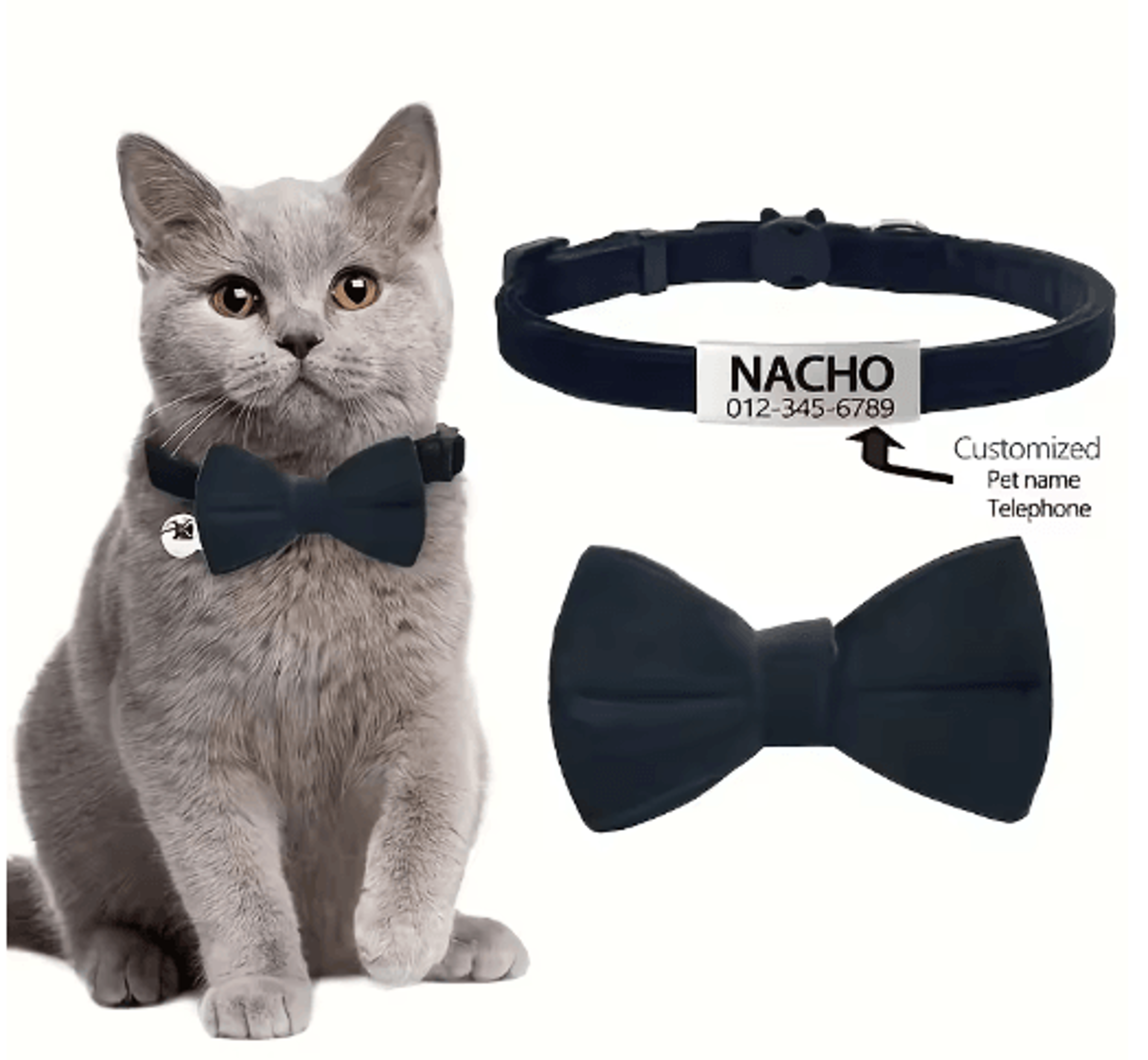 Personalized Cat Bow Tie Collar  Adjustable Engraved ID Collar With Bell 6