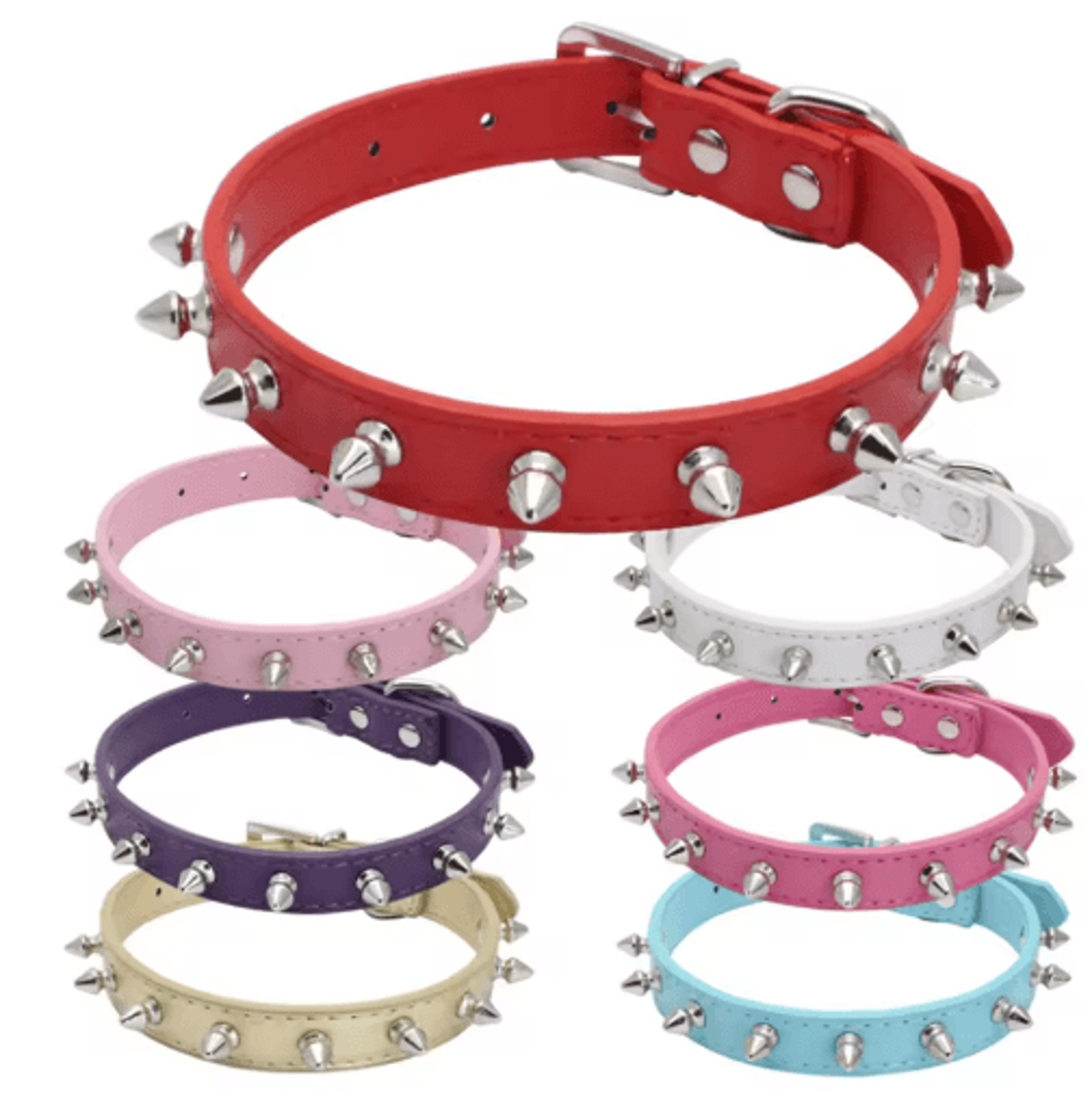 Leather Spiked Pet Collar  Adjustable Studded Neck Strap For Dogs  Cats 0