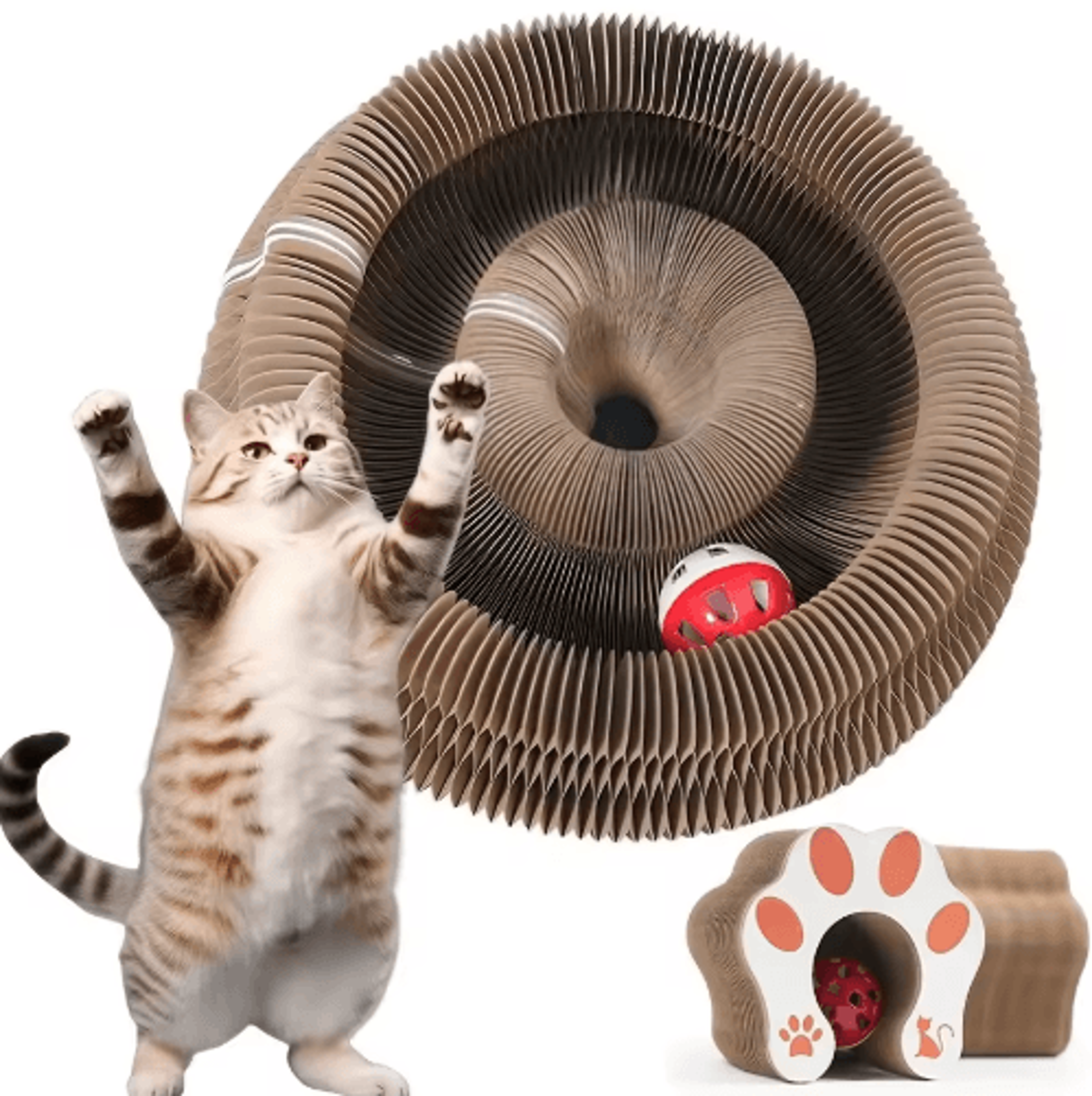 Interactive Accordion Cat Scratching Board With Ball  ShapeShifting Cardboard Cat Toy 0