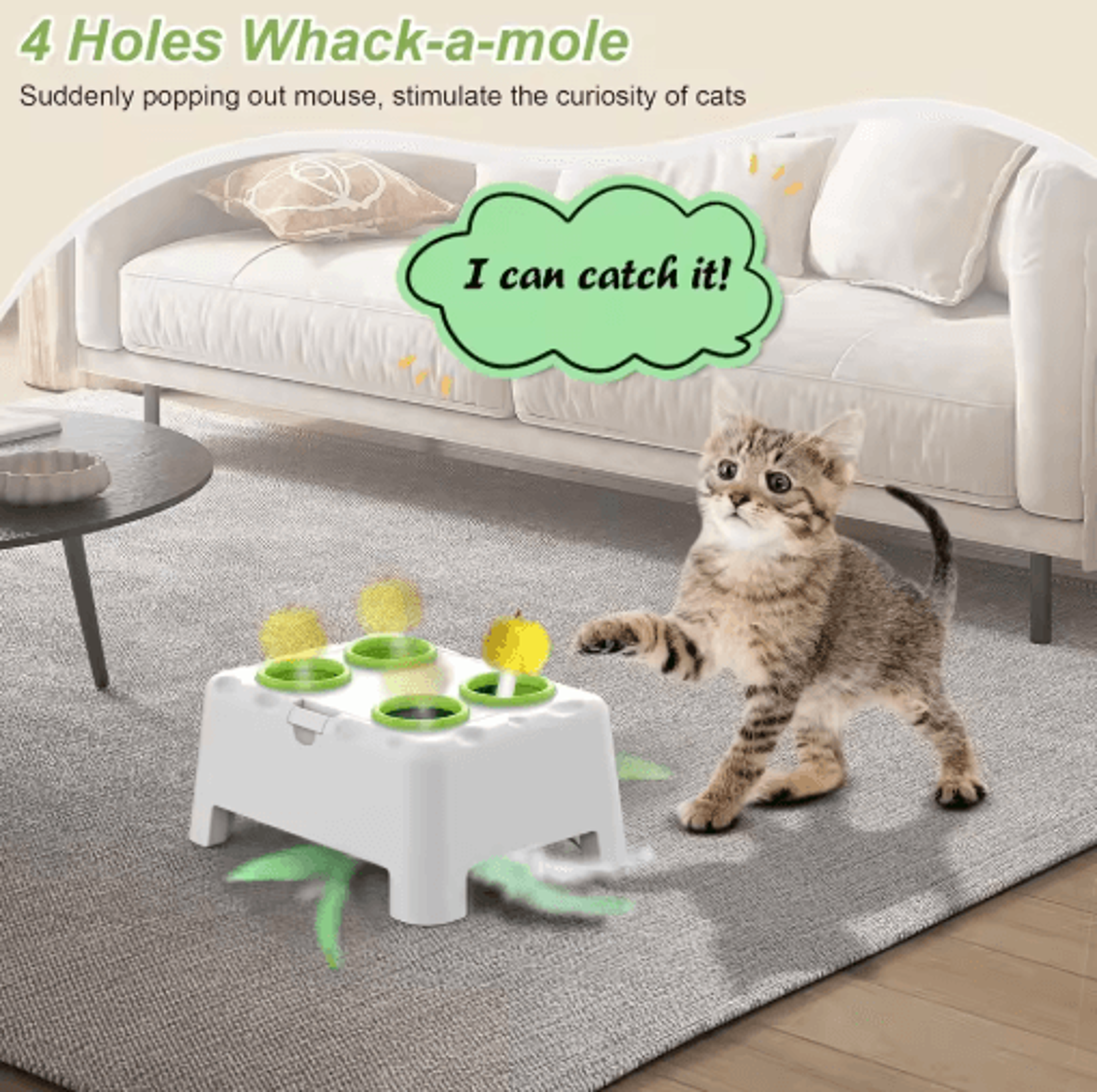 Whack A Mole Automatic Feather Cat Toy Rechargeable Interactive PopUp Training Toy For Cats  Dogs 3