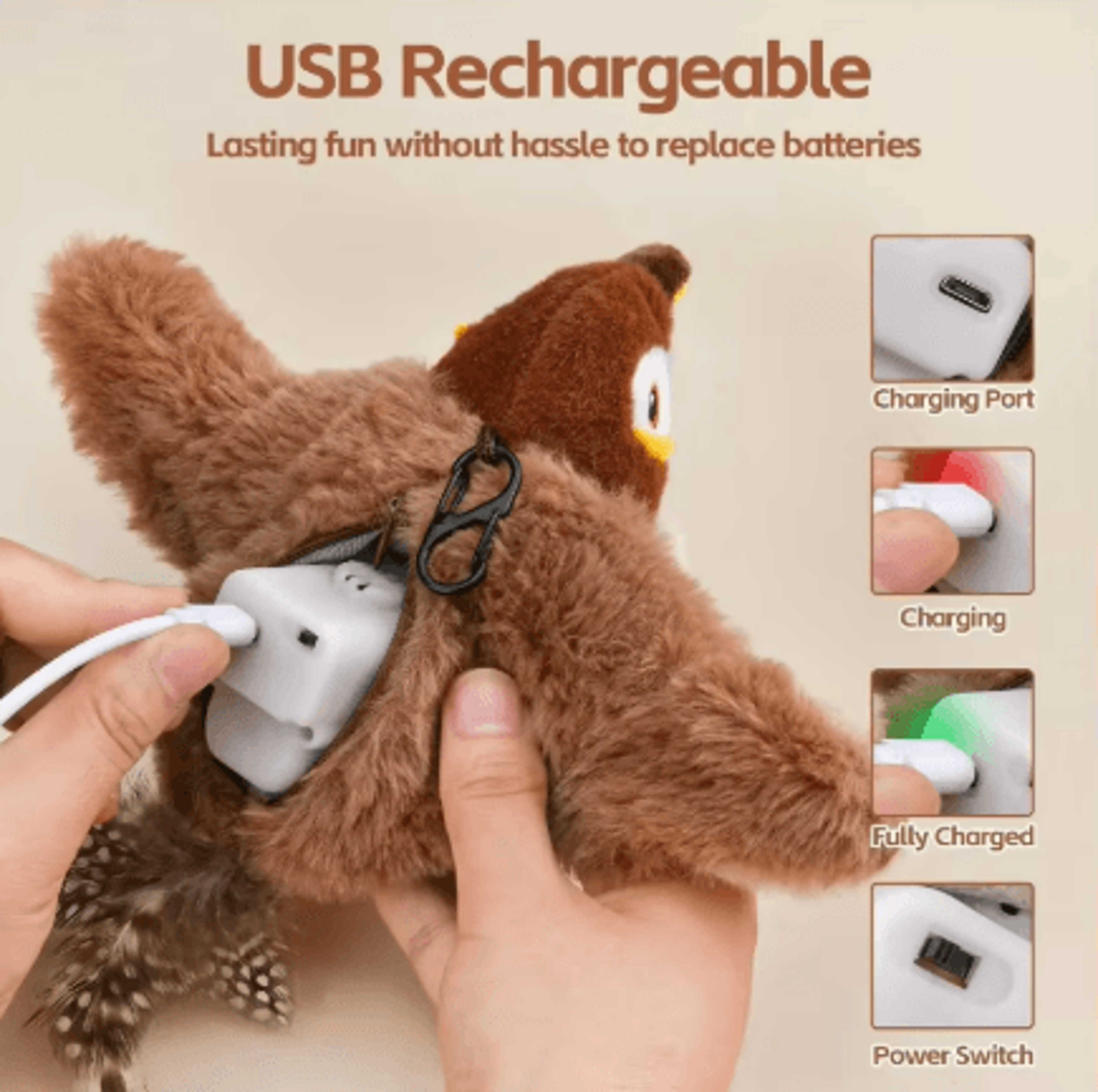 Rechargeable Interactive Flapping Bird Cat Toy Interactive Cat Toy With Chirping Sounds  Catnip Poc 4
