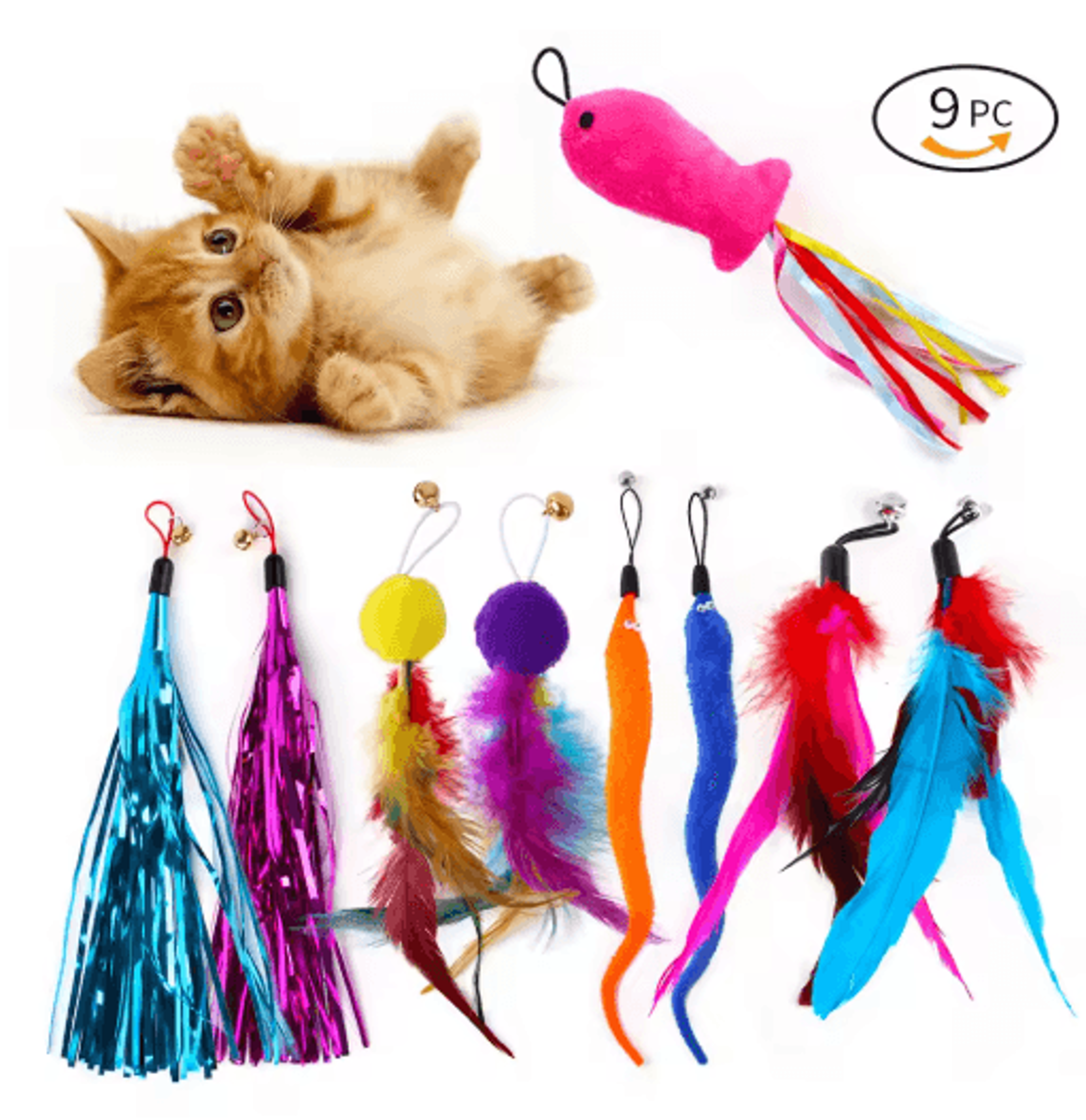 9Pack Feather Replacement Cat Toy Set Feather Cat Toy Refills For Interactive Wand  Fishing Rod Toy 1