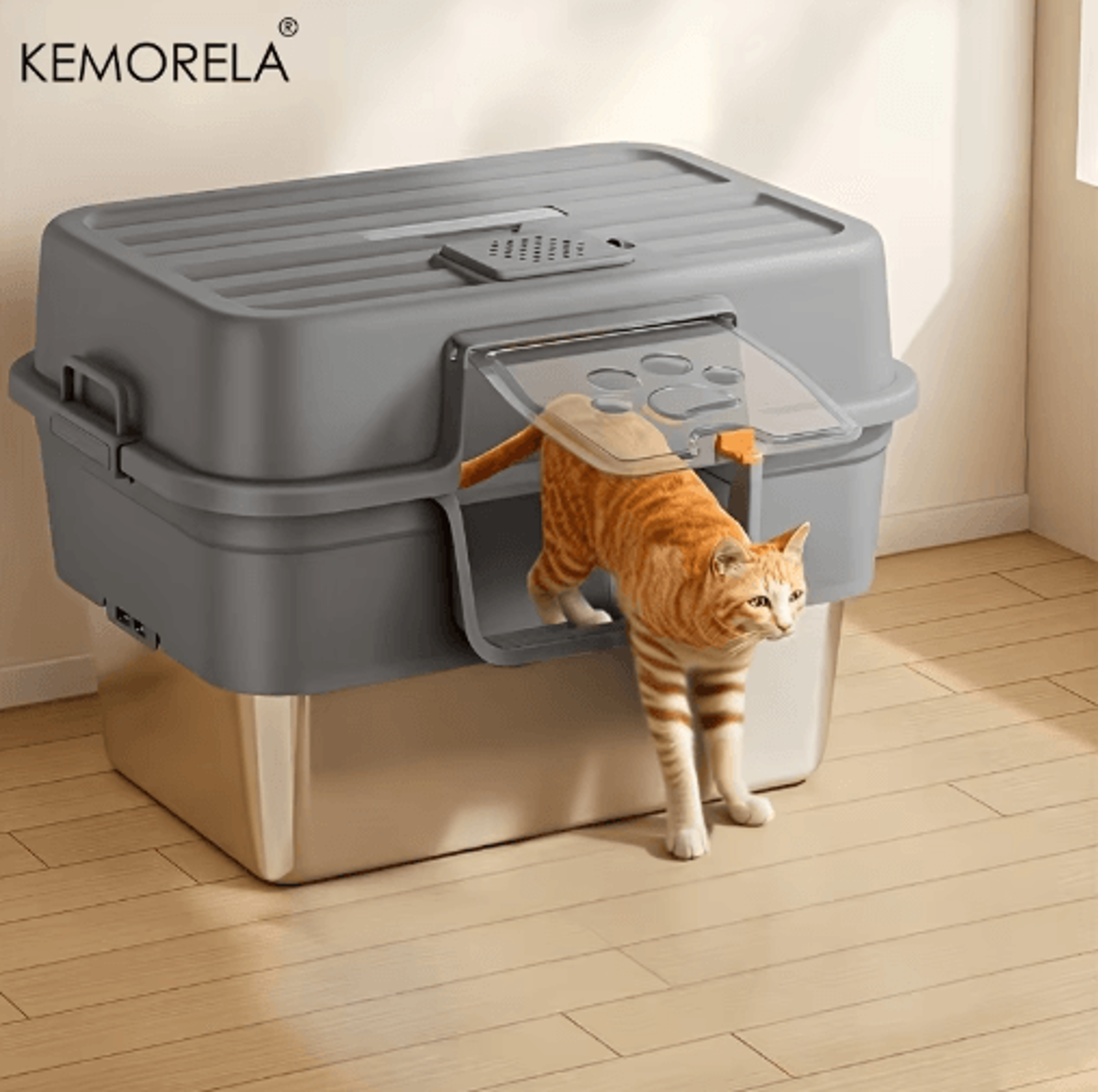 xl stainless steel enclosed cat litter box – large cat litter box with odor control & easy-clean design
