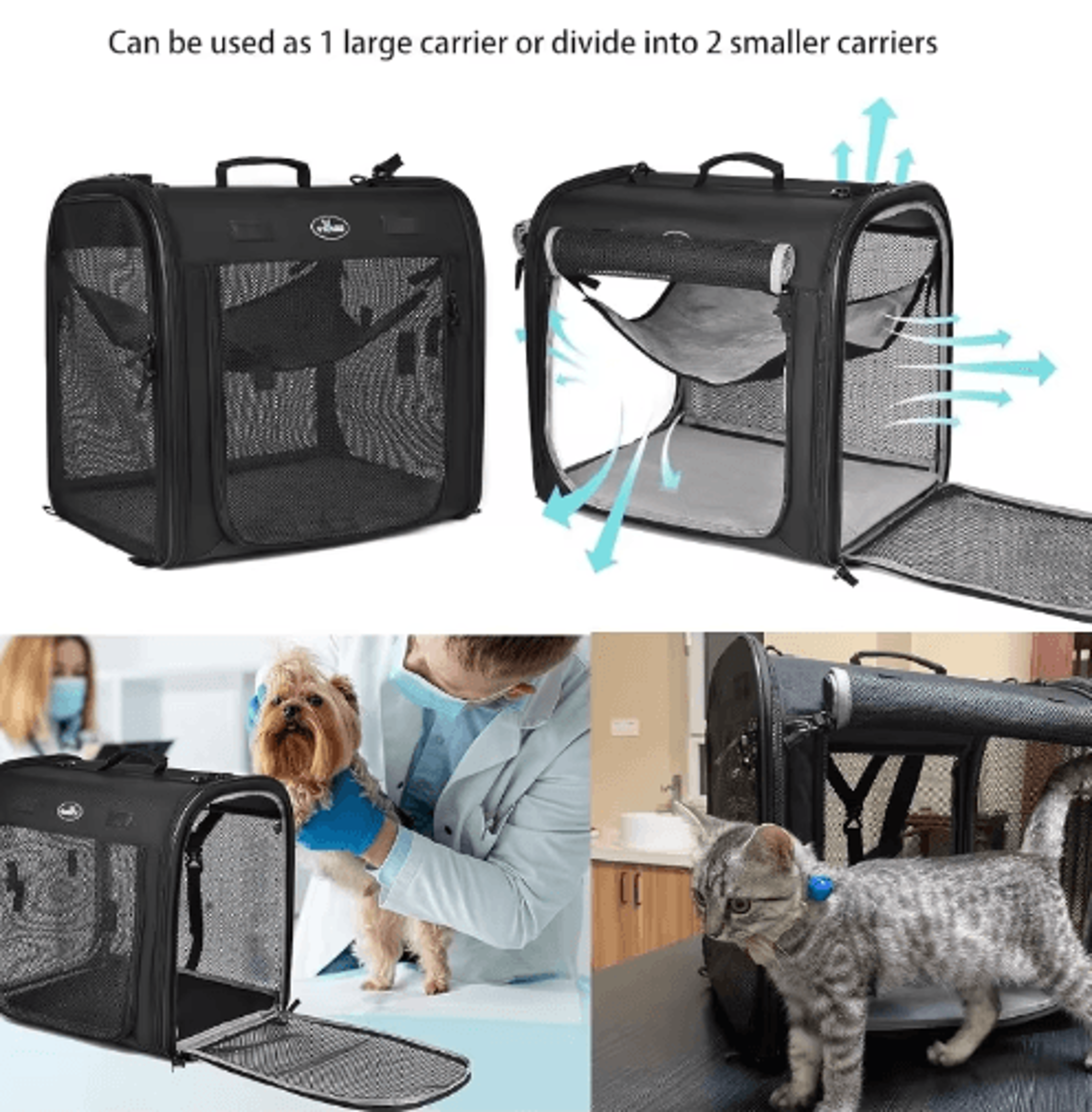 Wakytu 2in1 Foldable Double Pet Carrier For Cats And Dogs 3