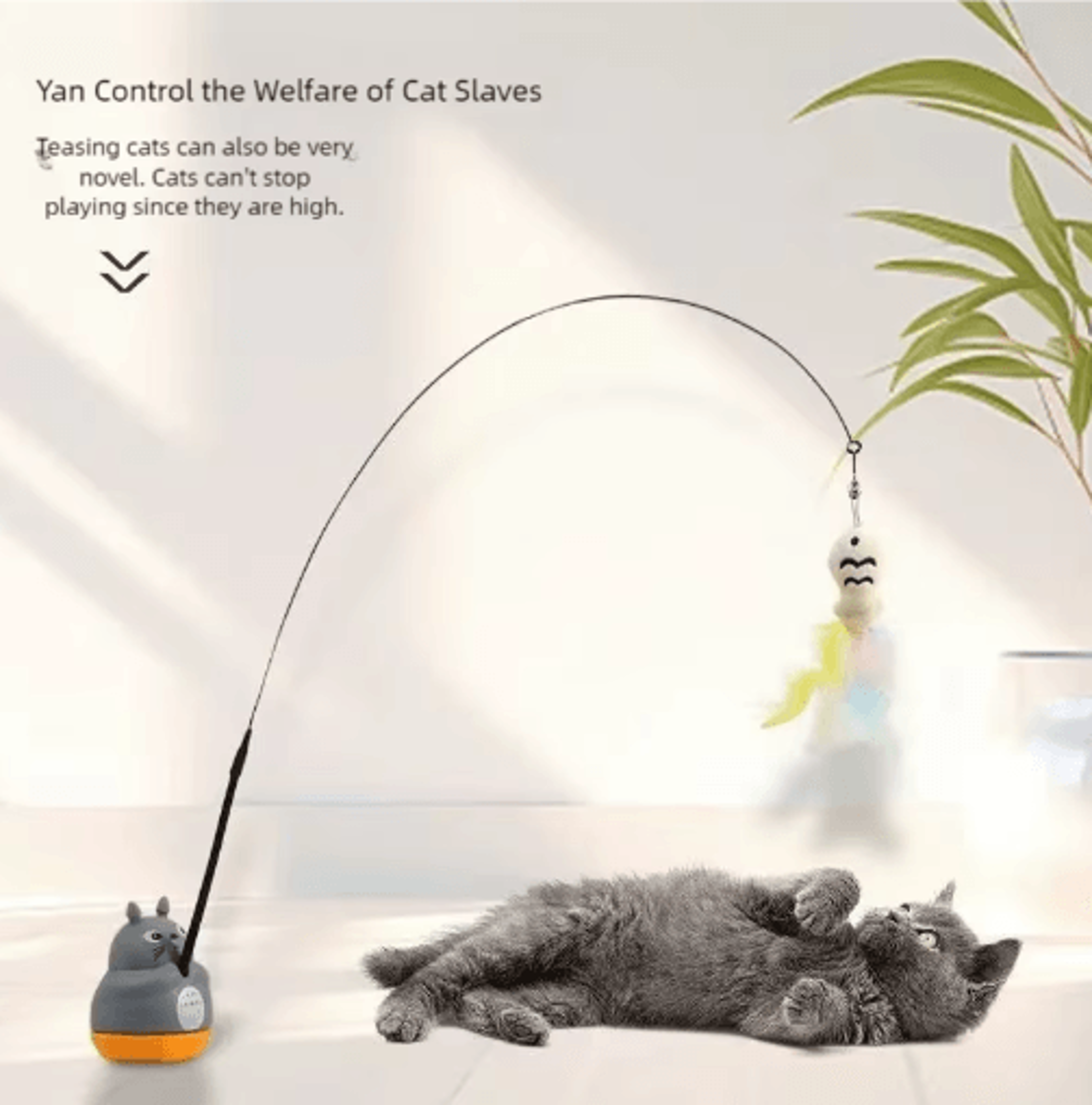 DragonTotoro 360 Rotating Cat Teaser Wand With Bell  Fish Head Toy 0