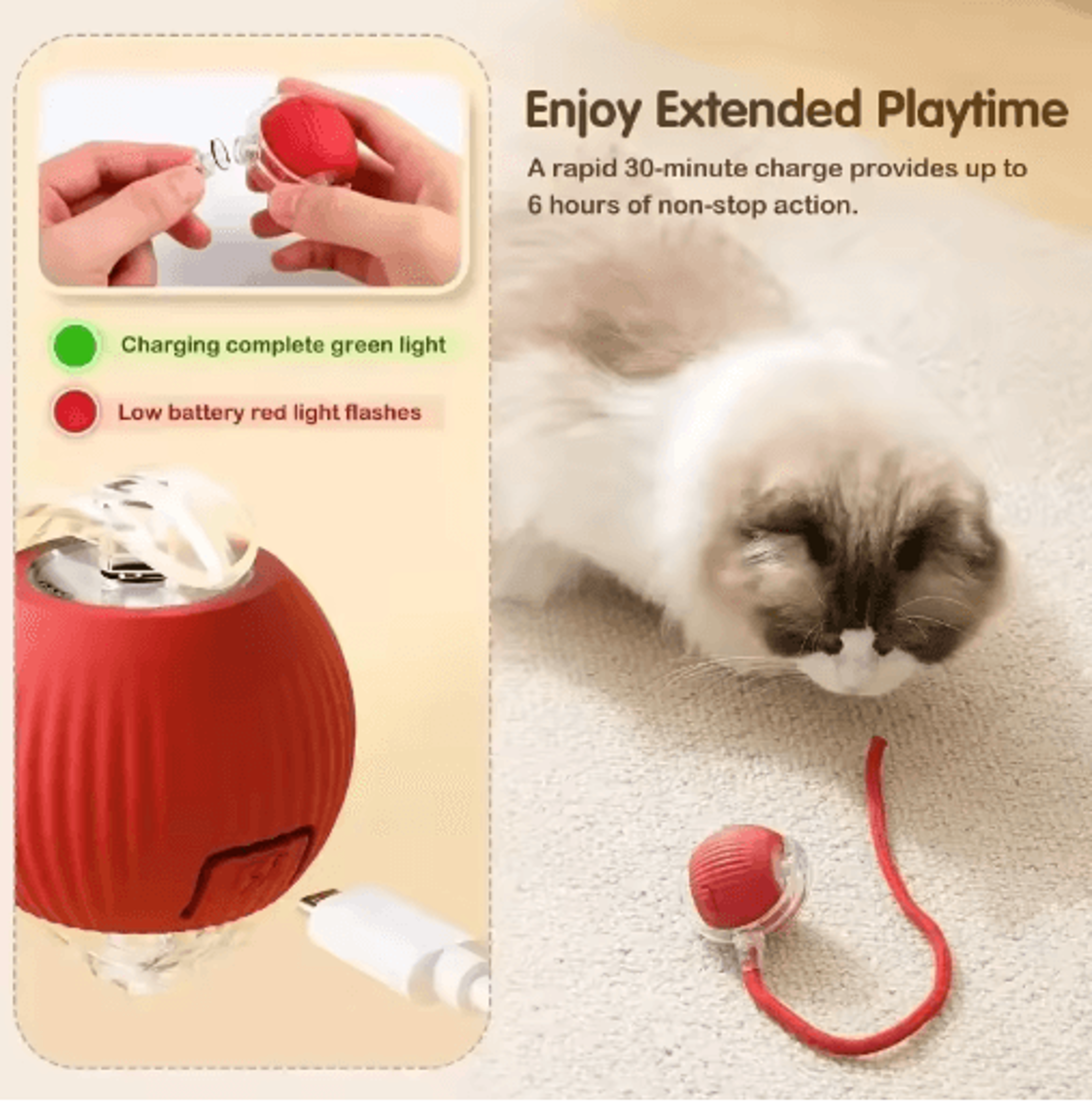 SmartMouse Automatic Rolling Cat Ball With Tail Teaser 4