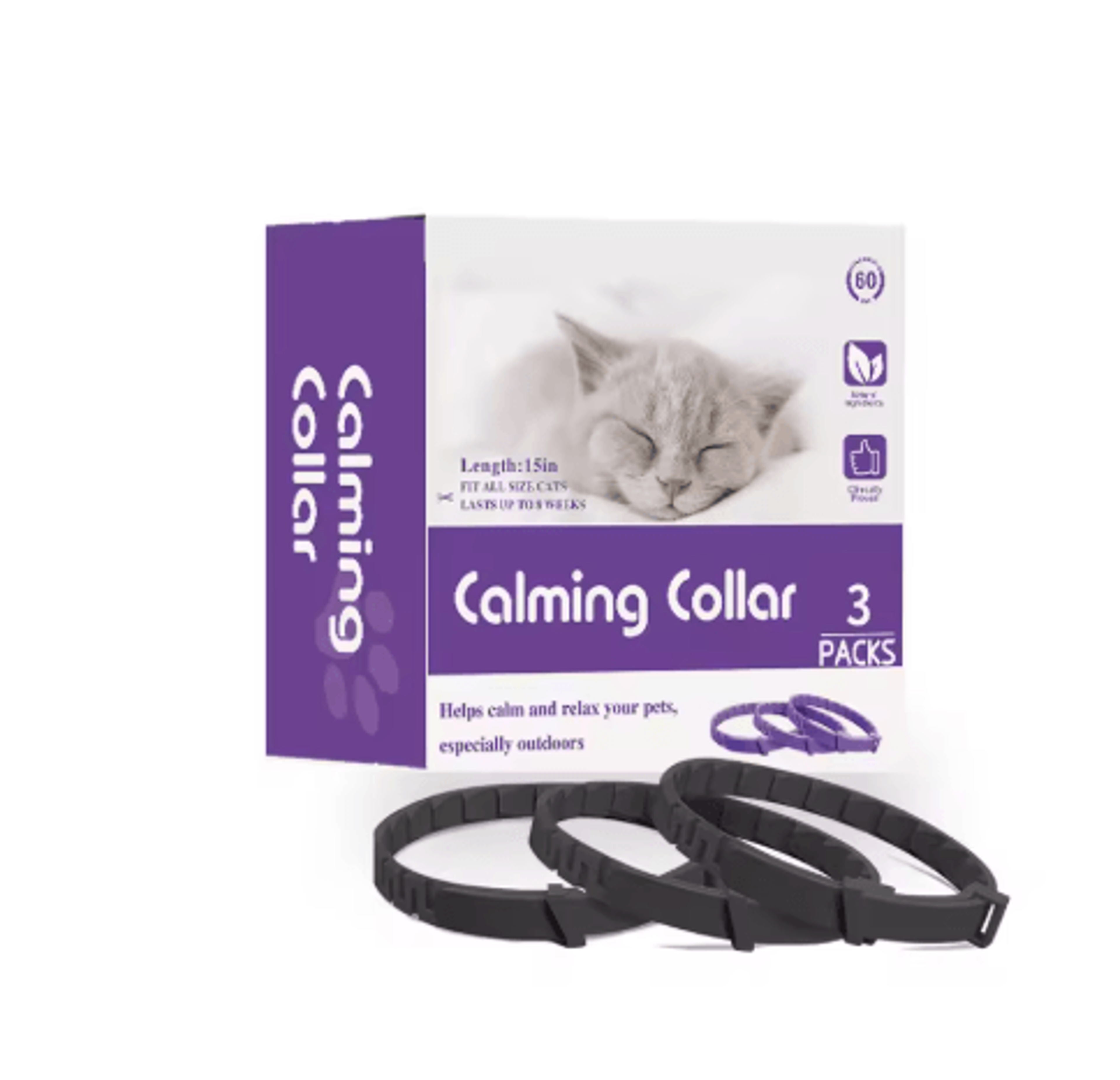 Calm Paws Cat Calming Pheromone Collar Set 3 Pack Anxiety Relief Collars 3