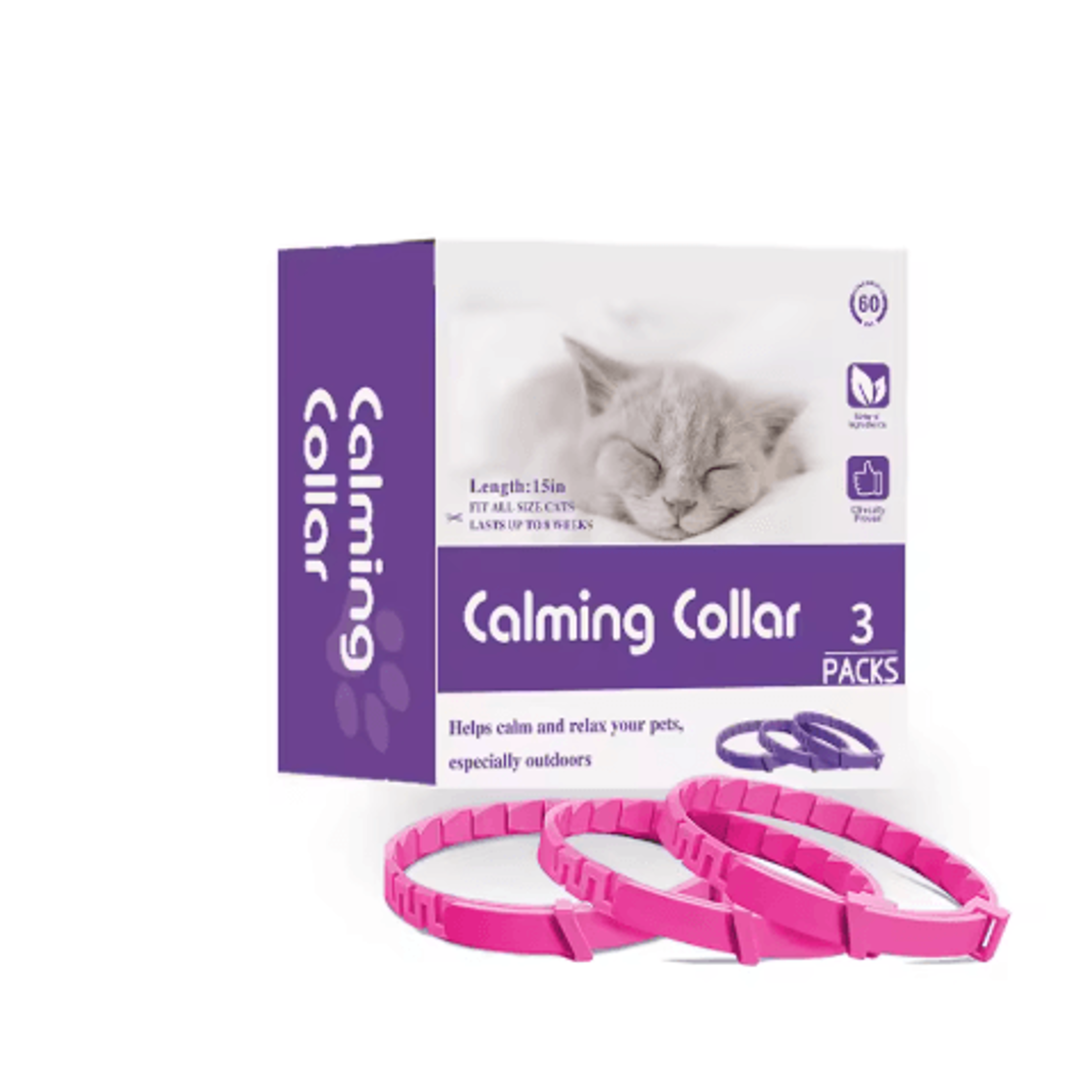 Calm Paws Cat Calming Pheromone Collar Set 3 Pack Anxiety Relief Collars 6