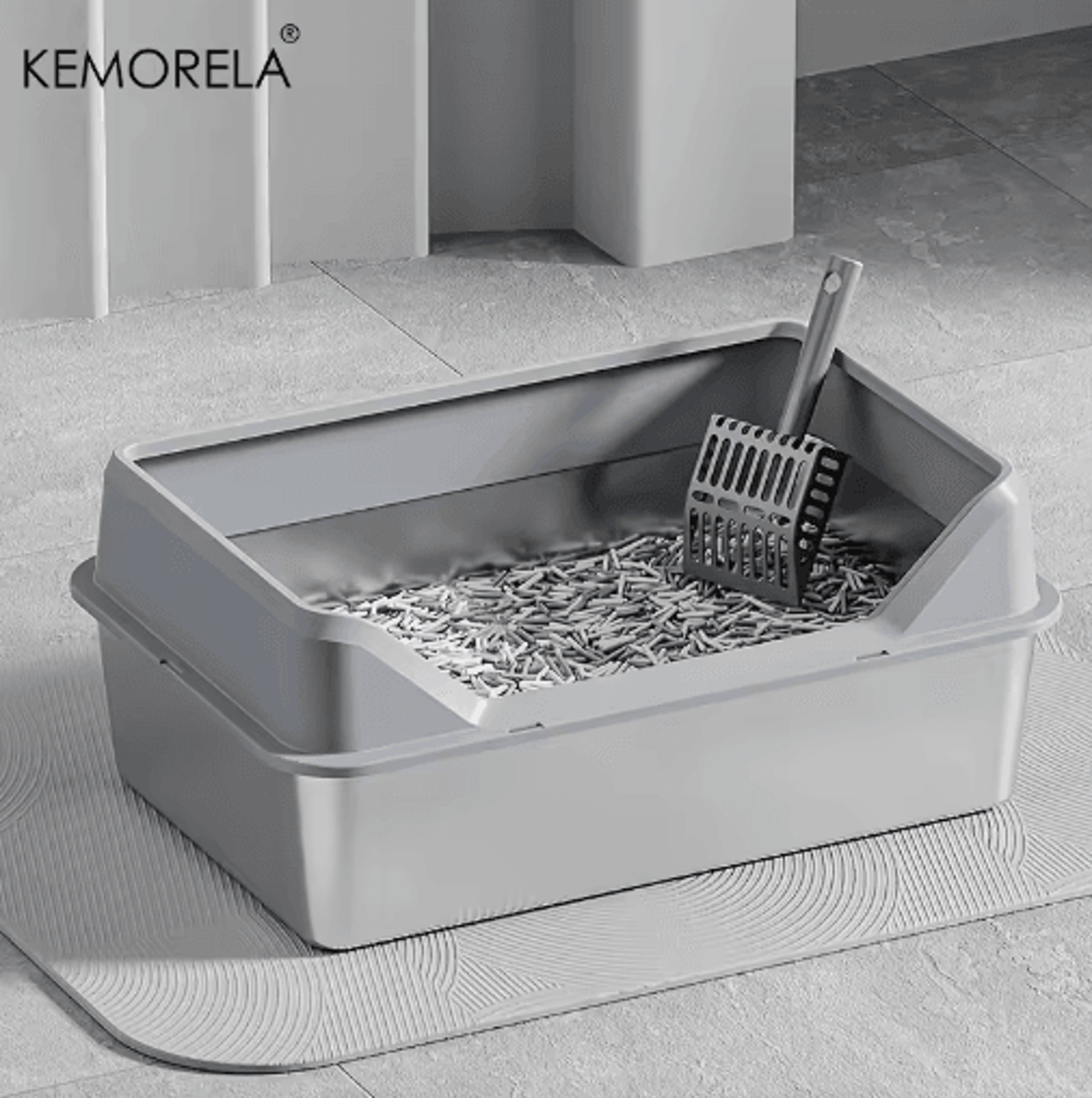 kemorela xl stainless steel cat litter box with lid and high sides