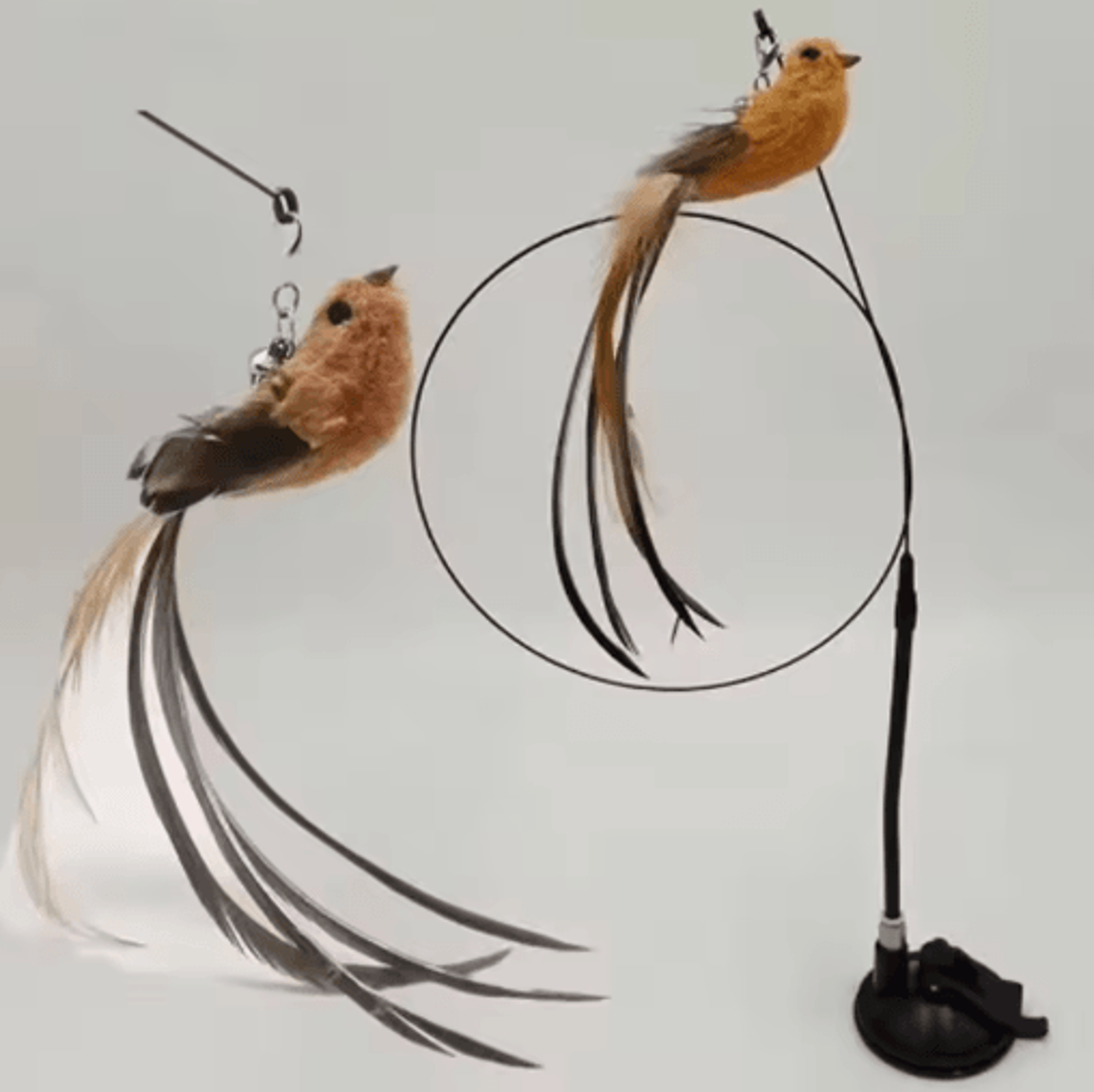 Suction Cup Feather Cat Teaser Wand With Simulation Bird Toy 4