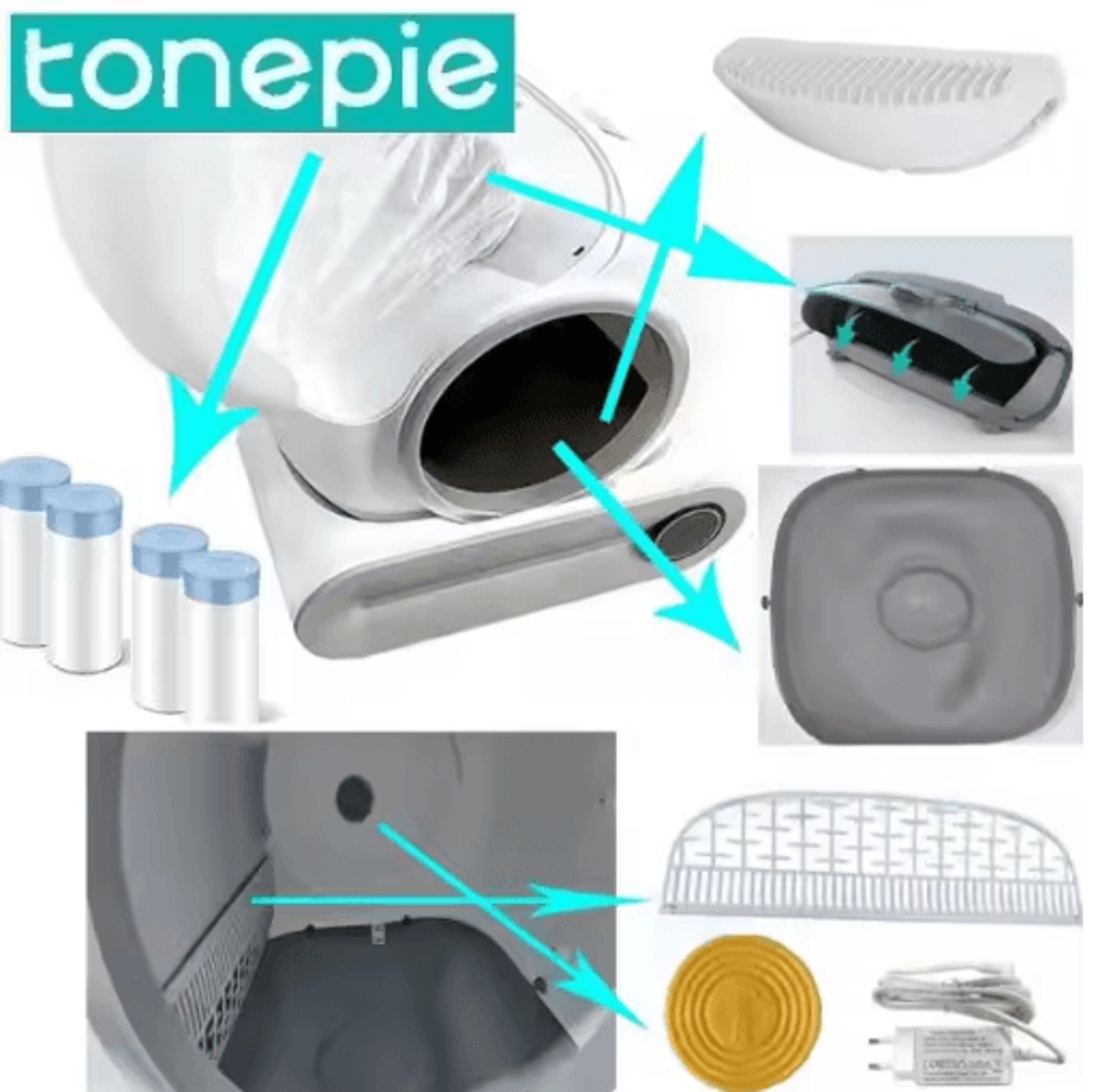 TONEPIE Automatic Cat Litter Box Replacement Accessories  Filter Vent Screen Trash Bag  Bin Compone 0