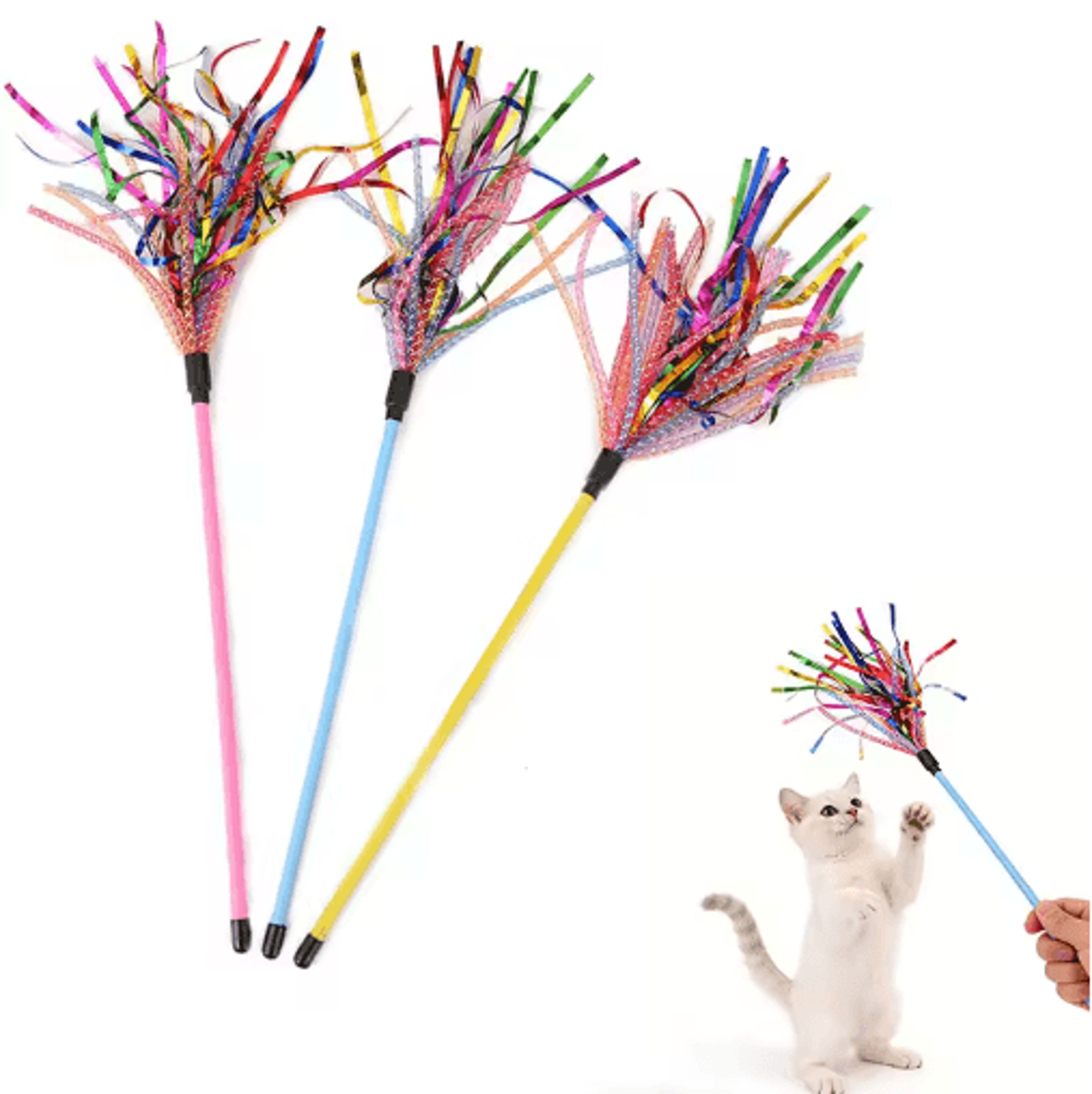 colorful soft tube cat wand – interactive teaser stick for indoor cats and kittens
