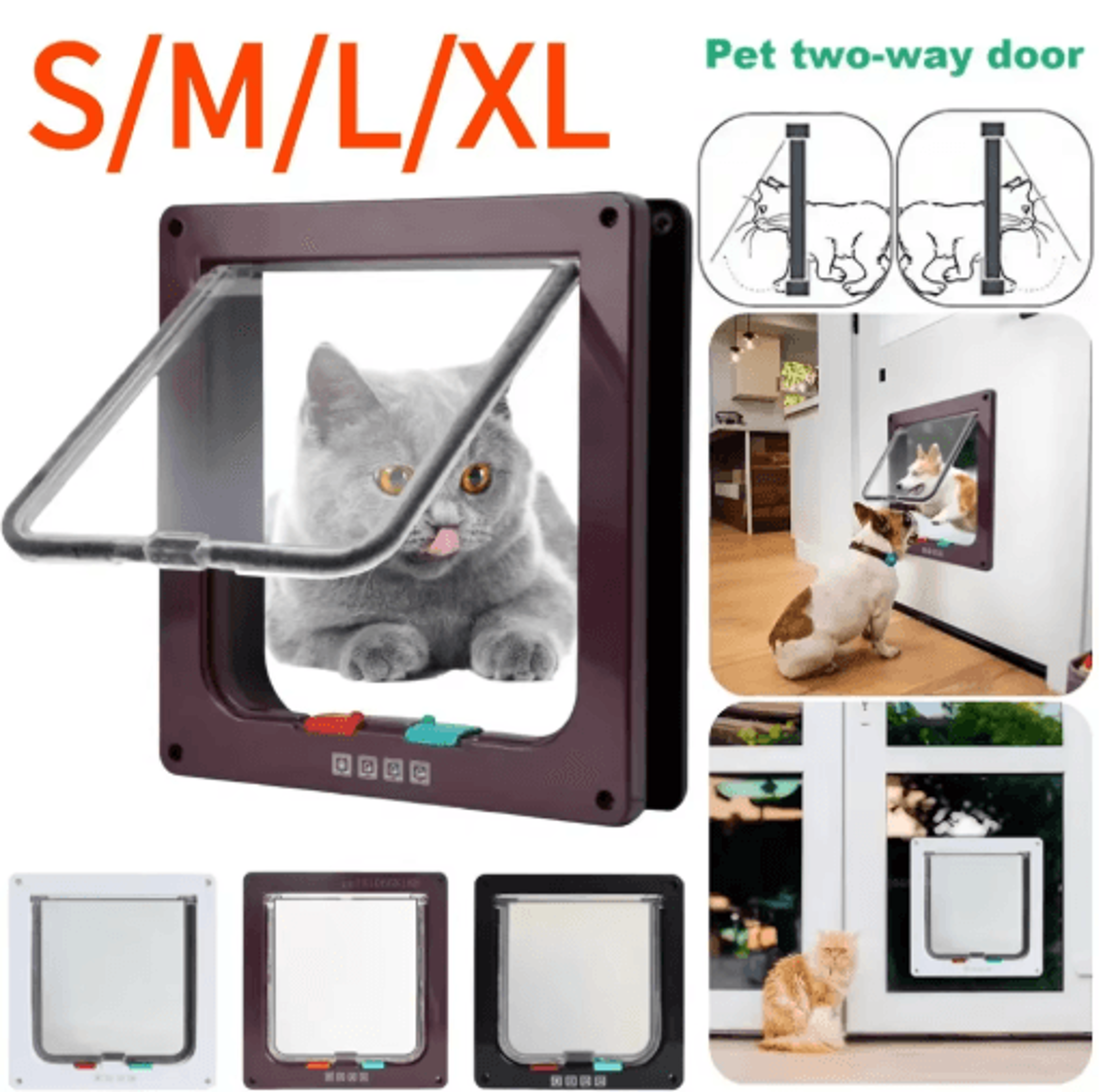 4Way Locking Weatherproof Cat Door  Secure Pet Access Door For Interior  Exterior Us 0