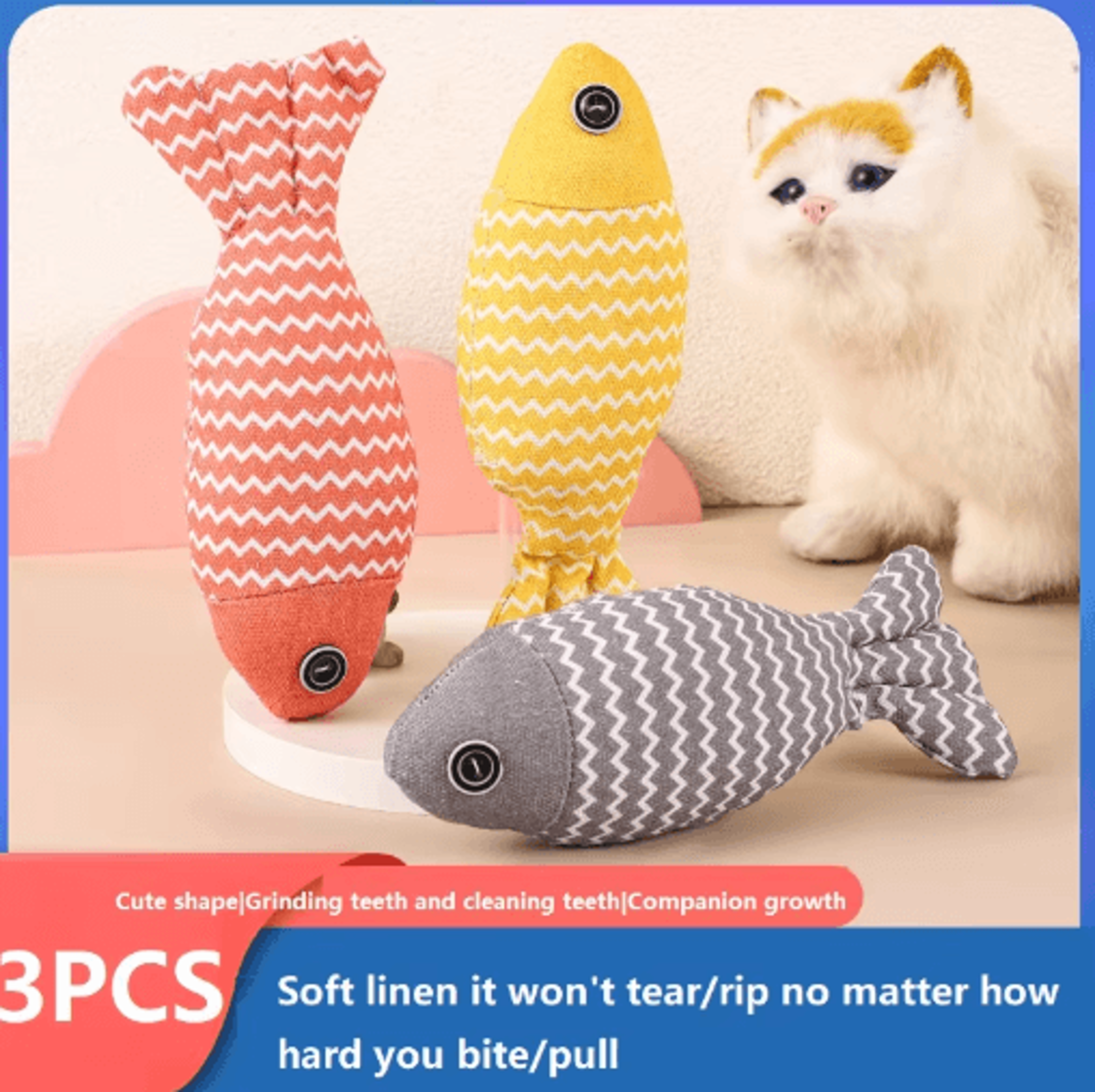 3PCS Fish Catnip Kicker Toy Set  Interactive Chew  Exercise Toys For Indoor Cats 0